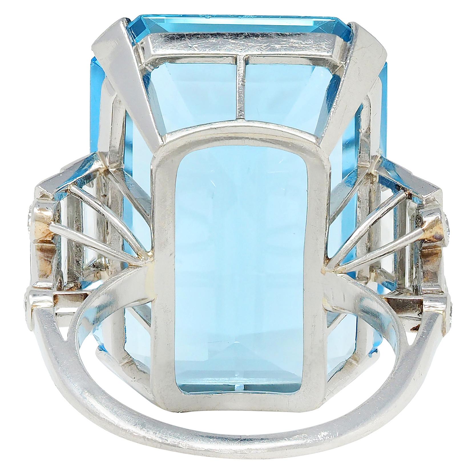 Cartier London 1950 22.30 CTW Aquamarine Diamond Platinum Vintage Cocktail Ring