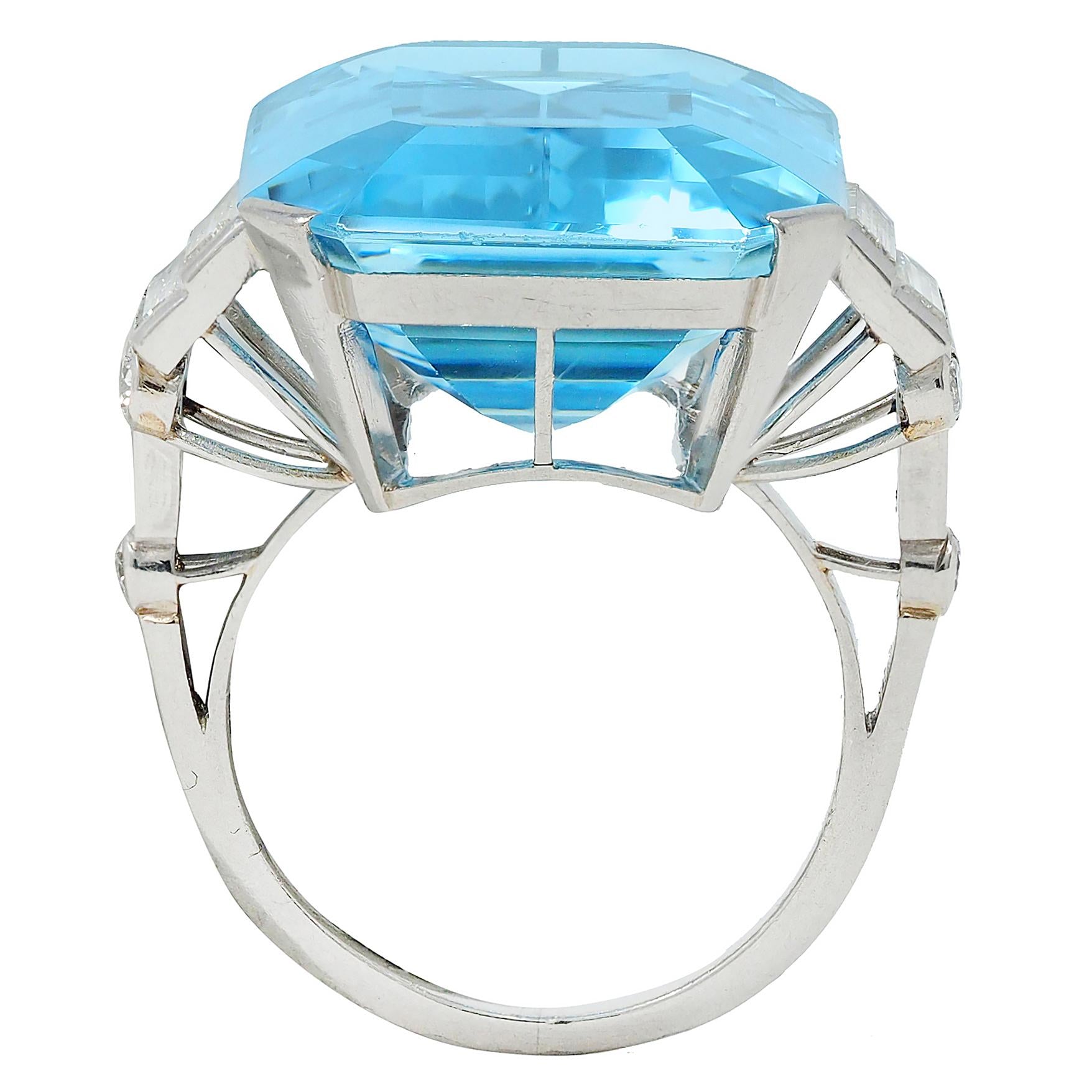 Cartier London 1950 22.30 CTW Aquamarine Diamond Platinum Vintage Cocktail Ring