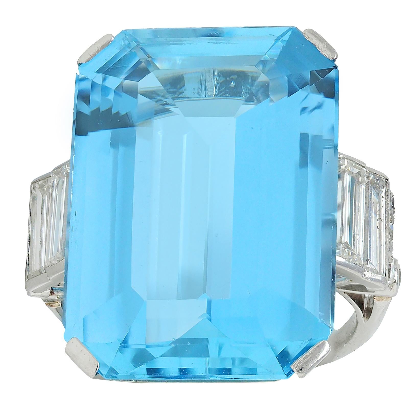 Cartier London 1950 22.30 CTW Aquamarine Diamond Platinum Vintage Cocktail Ring