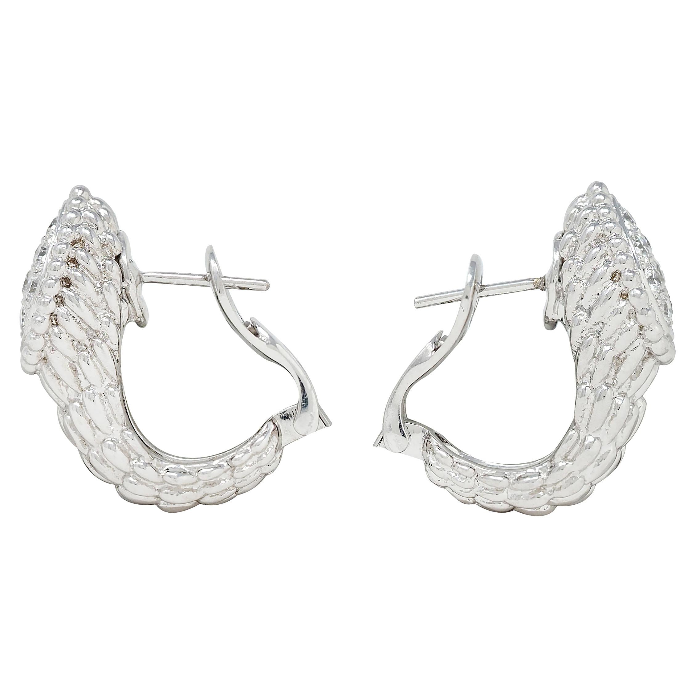 Boucheron French Diamond 18 Karat White Gold Serpent Boheme J Hoop Earrings