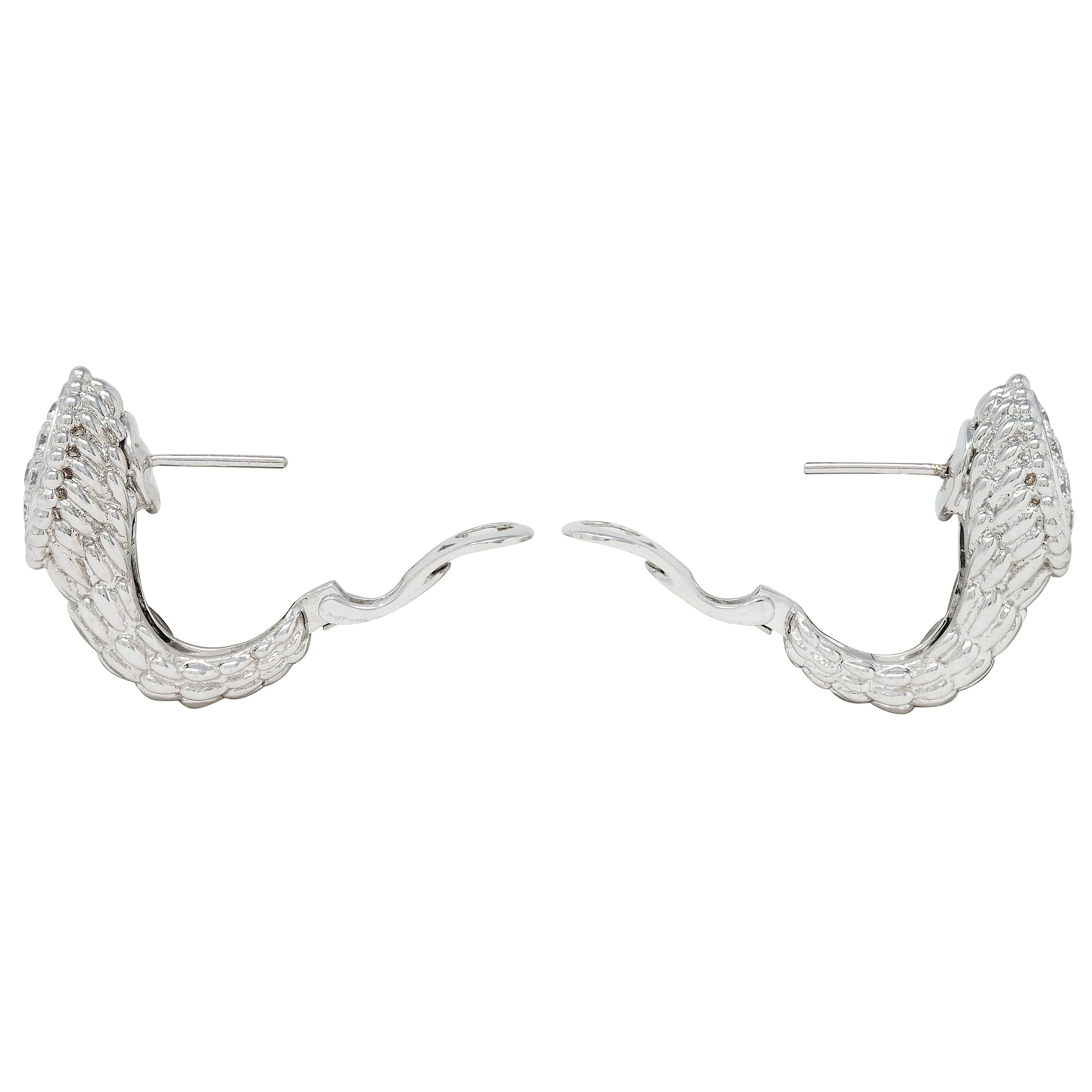 Boucheron French Diamond 18 Karat White Gold Serpent Boheme J Hoop Earrings