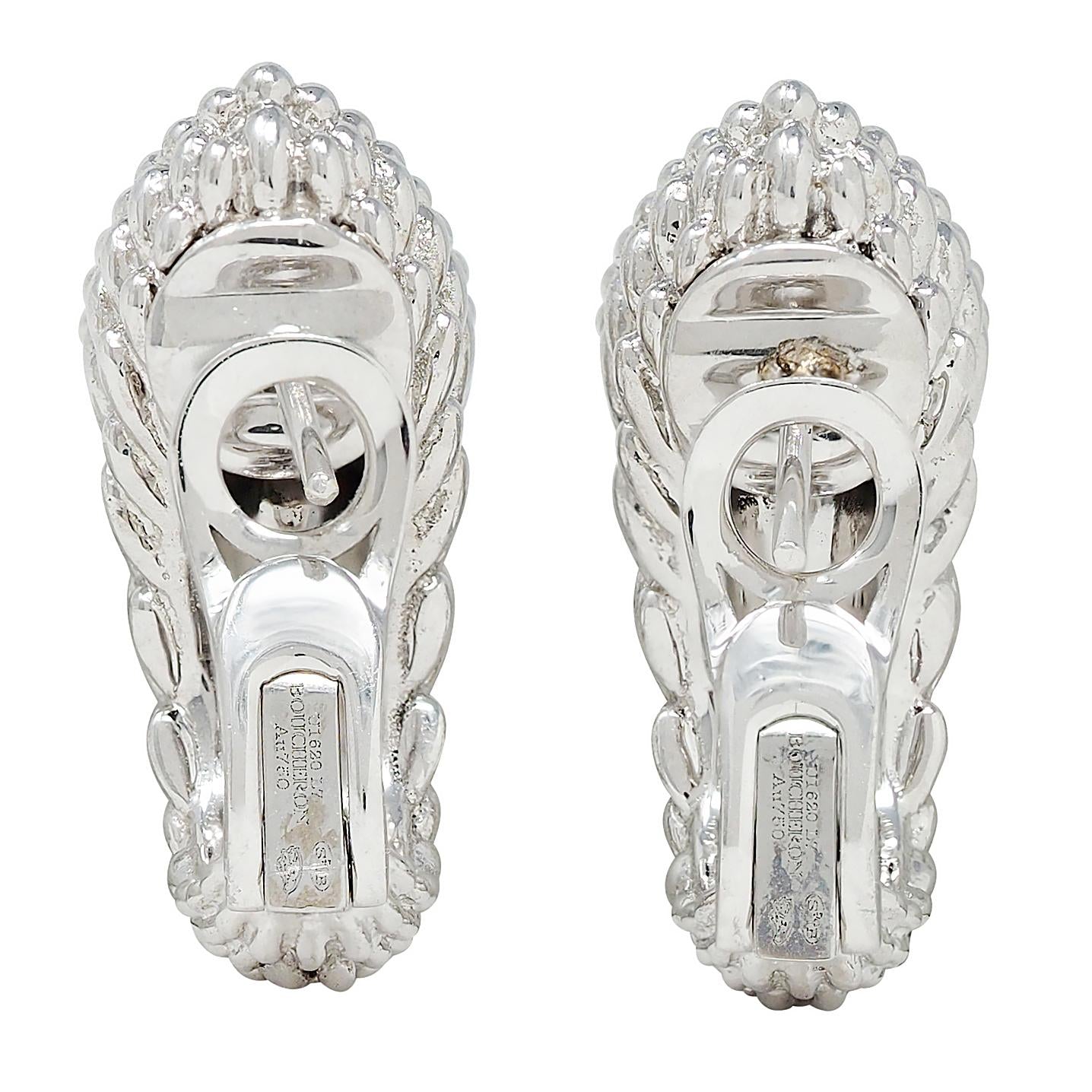 Boucheron French Diamond 18 Karat White Gold Serpent Boheme J Hoop Earrings