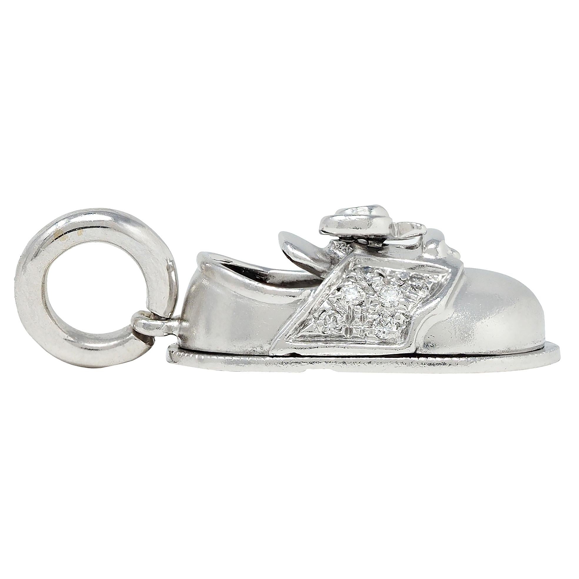 Aaron Basha Contemporary Diamond 18 Karat White Gold Baby Shoe Charm