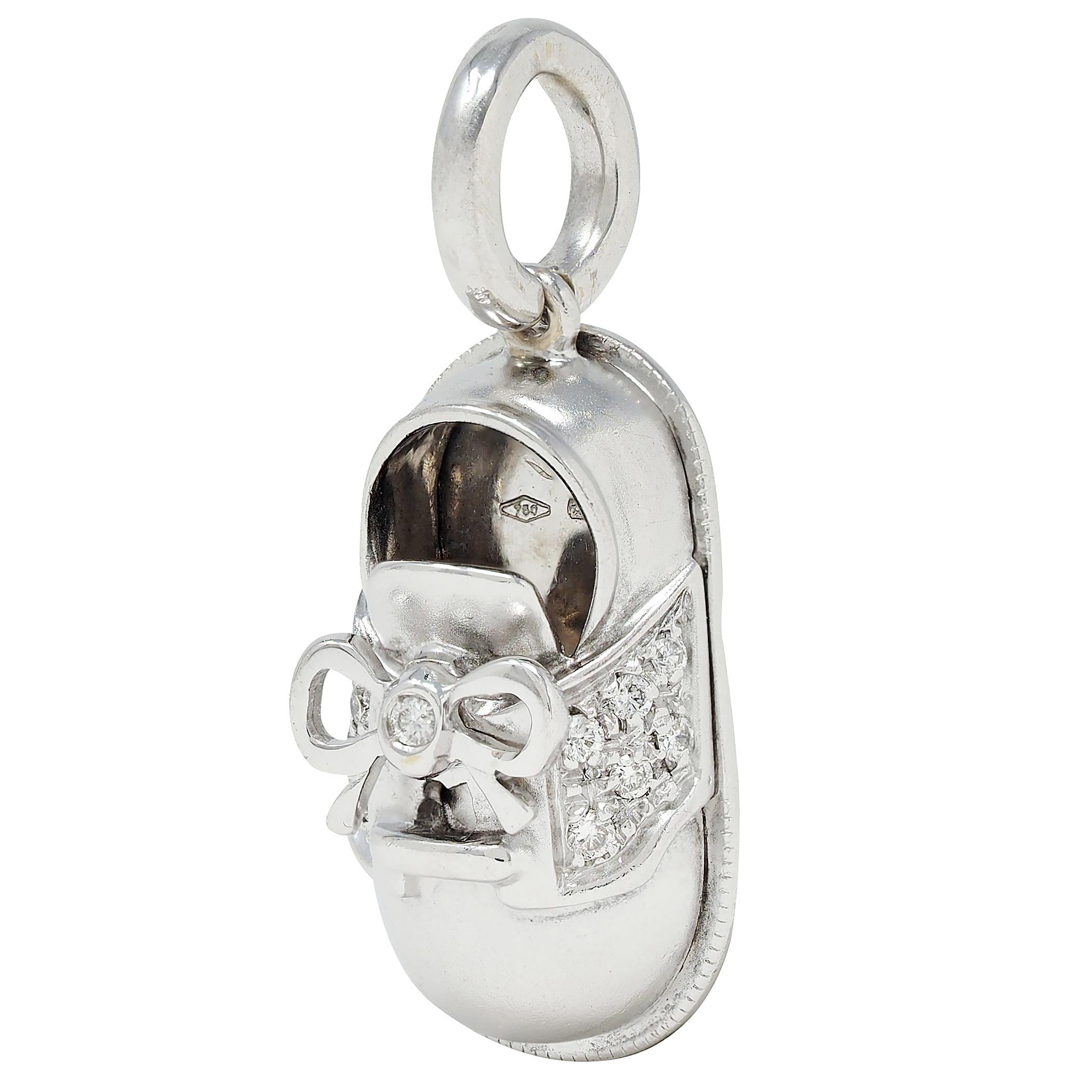 Aaron Basha Contemporary Diamond 18 Karat White Gold Baby Shoe Charm