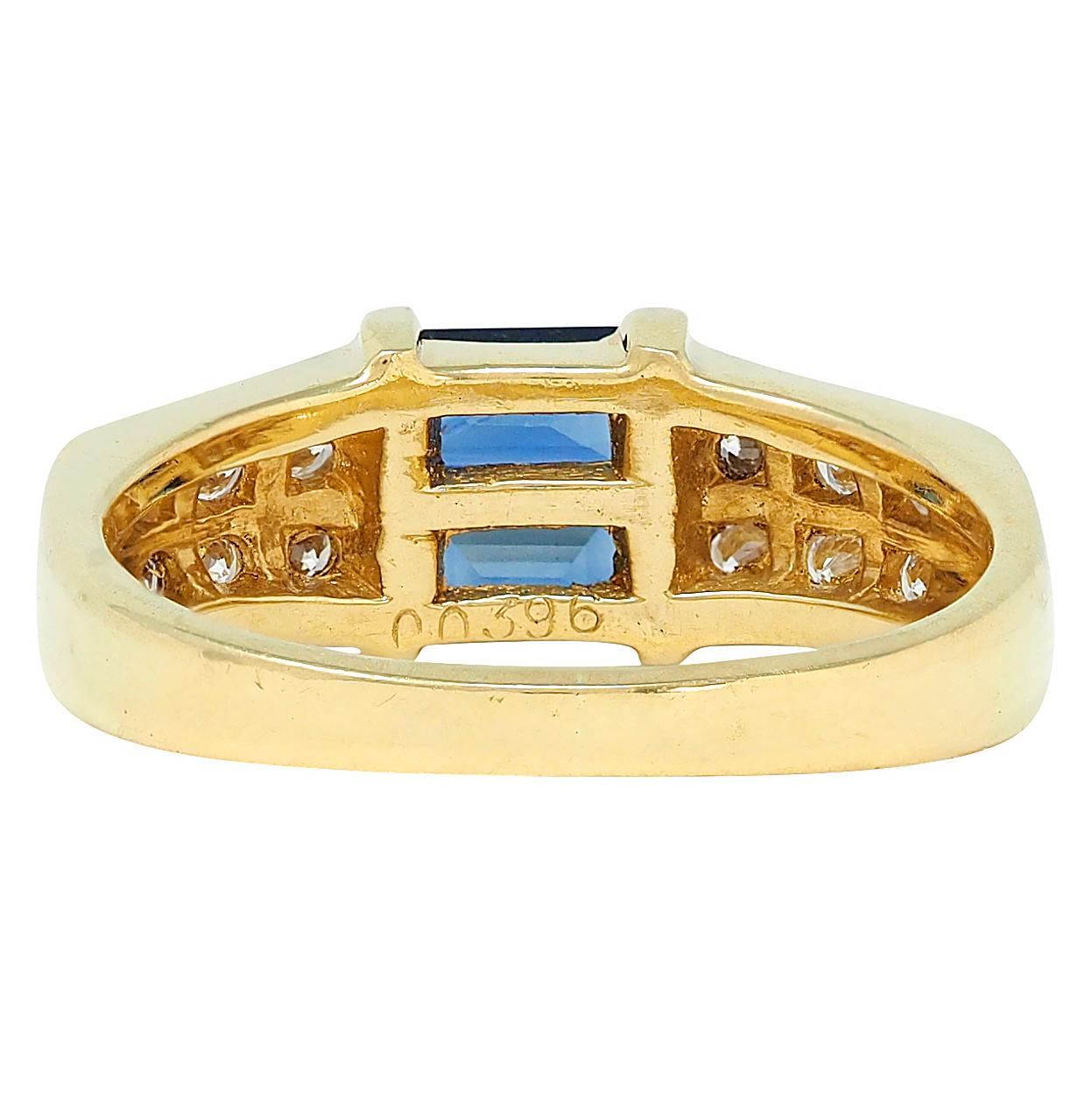 Cartier 1982 Sapphire Diamond 18 Karat Yellow Gold Vintage Band Ring