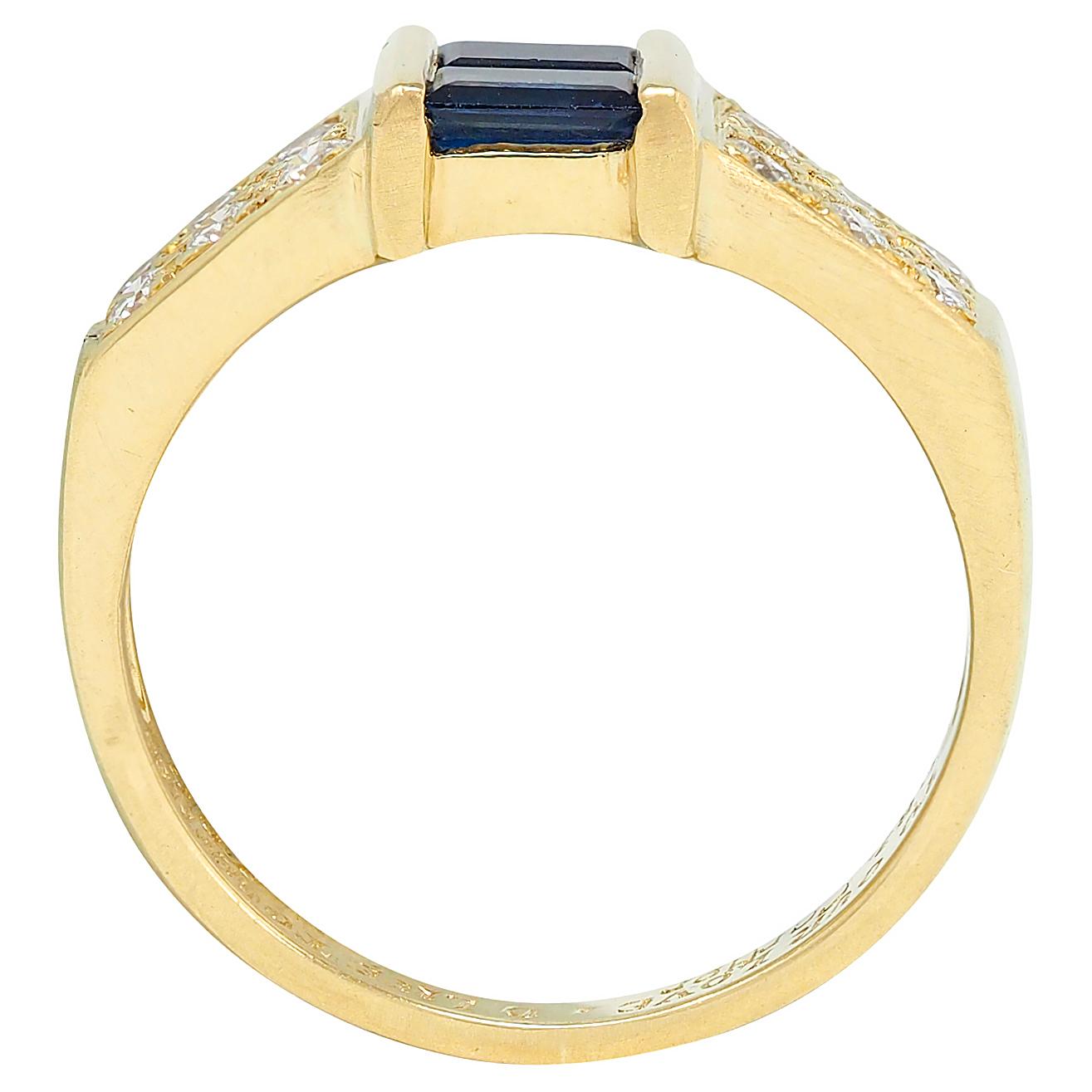 Cartier 1982 Sapphire Diamond 18 Karat Yellow Gold Vintage Band Ring