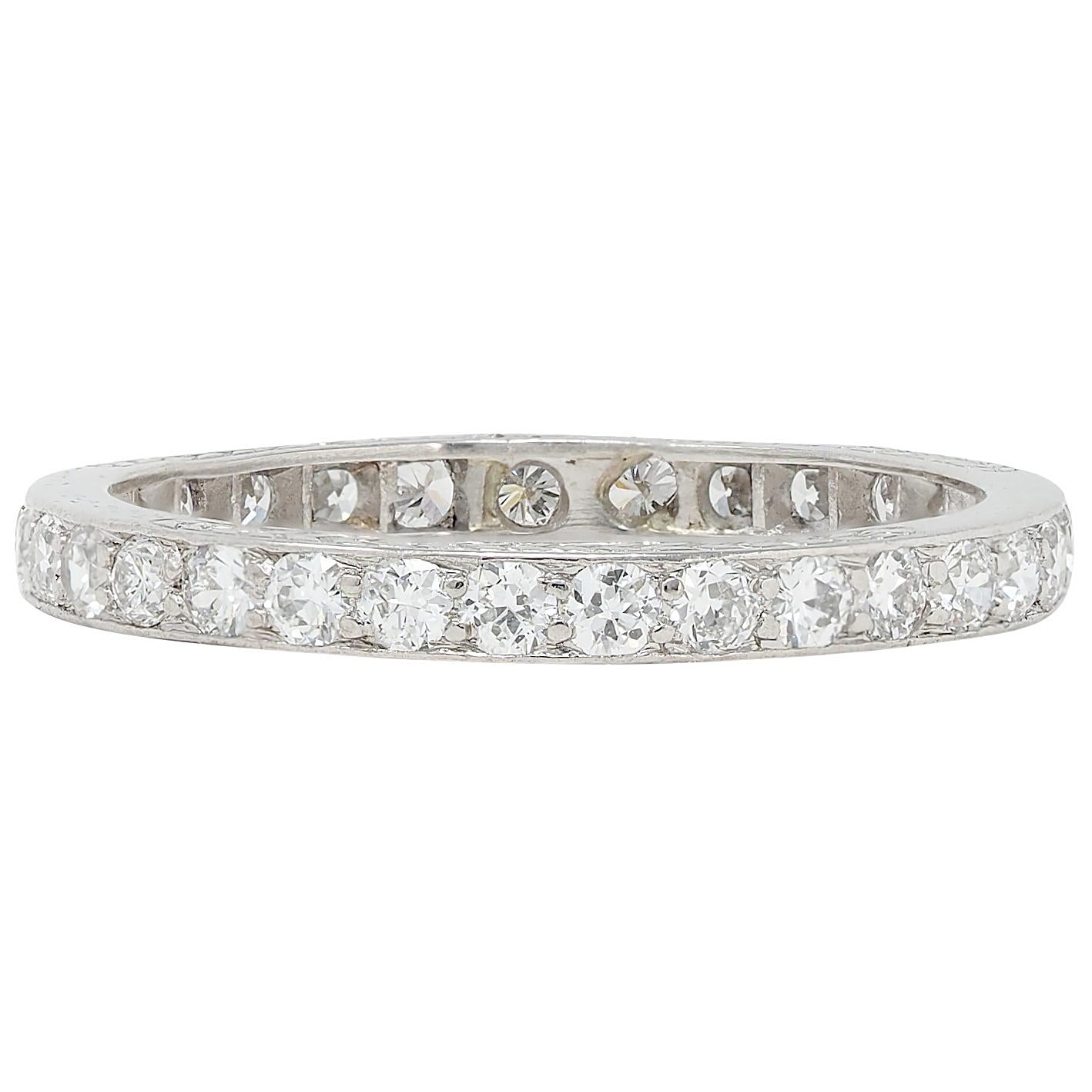 Caldwell Art Deco European Diamond Platinum Vintage Eternity Wedding Band Ring