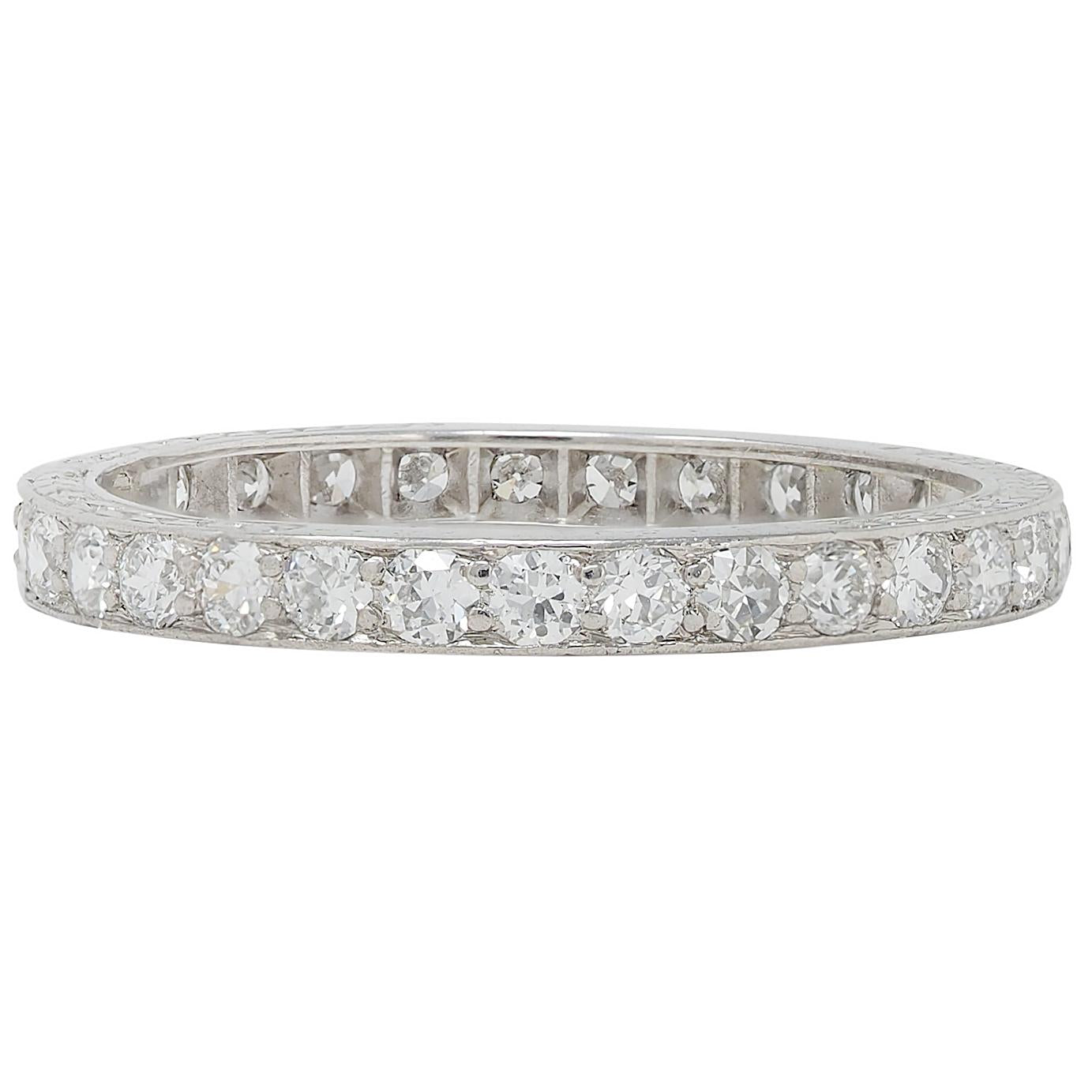 Caldwell Art Deco European Diamond Platinum Vintage Eternity Wedding Band Ring