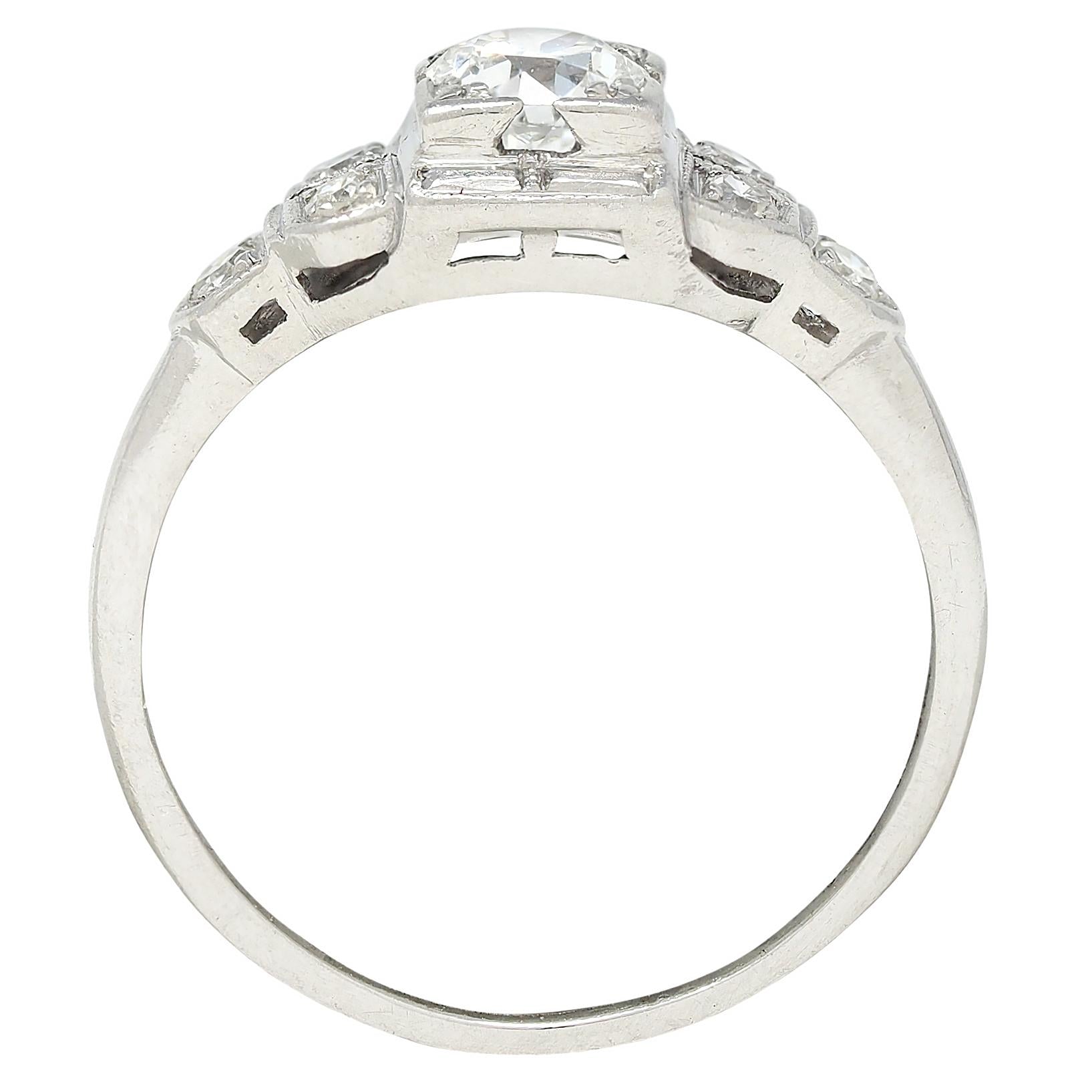 Art Deco Old European Cut Diamond Platinum Vintage Engagement Ring