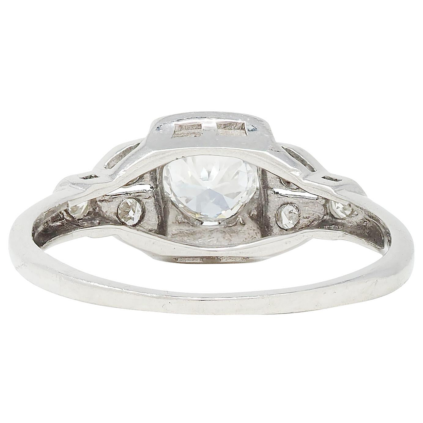 Art Deco Old European Cut Diamond Platinum Vintage Engagement Ring