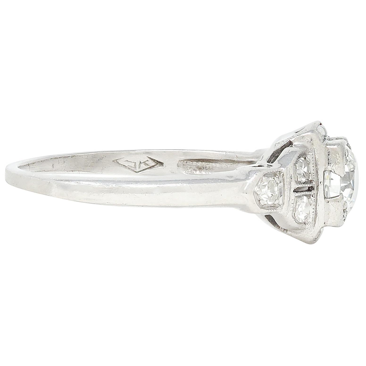 Art Deco Old European Cut Diamond Platinum Vintage Engagement Ring