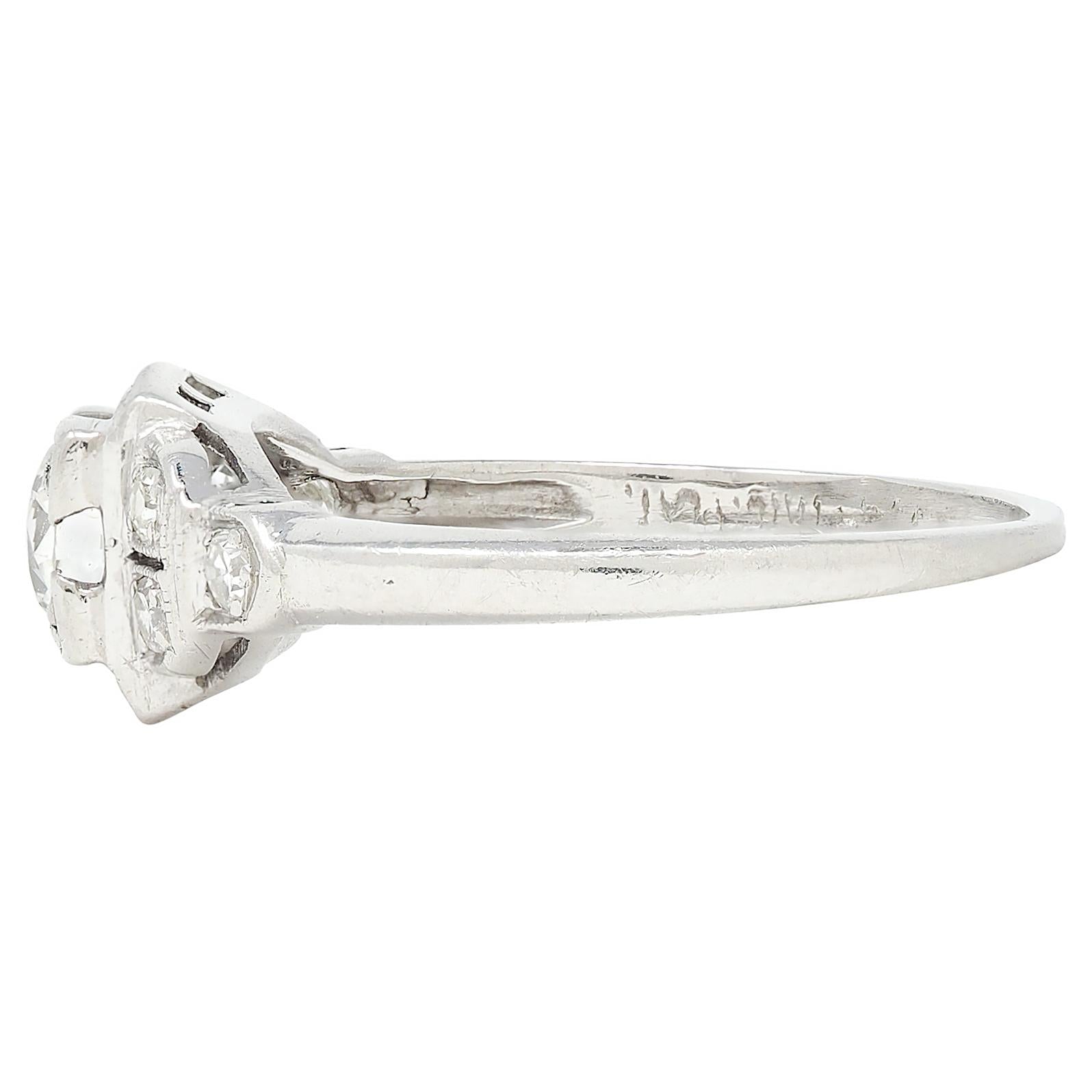Art Deco Old European Cut Diamond Platinum Vintage Engagement Ring
