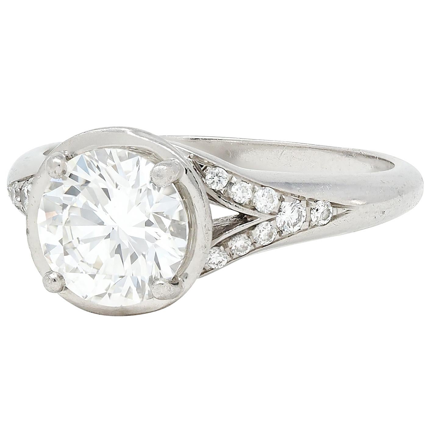 Bulgari 1.71 CTW Round Brilliant Diamond Platinum Swirling Engagement Ring GIA