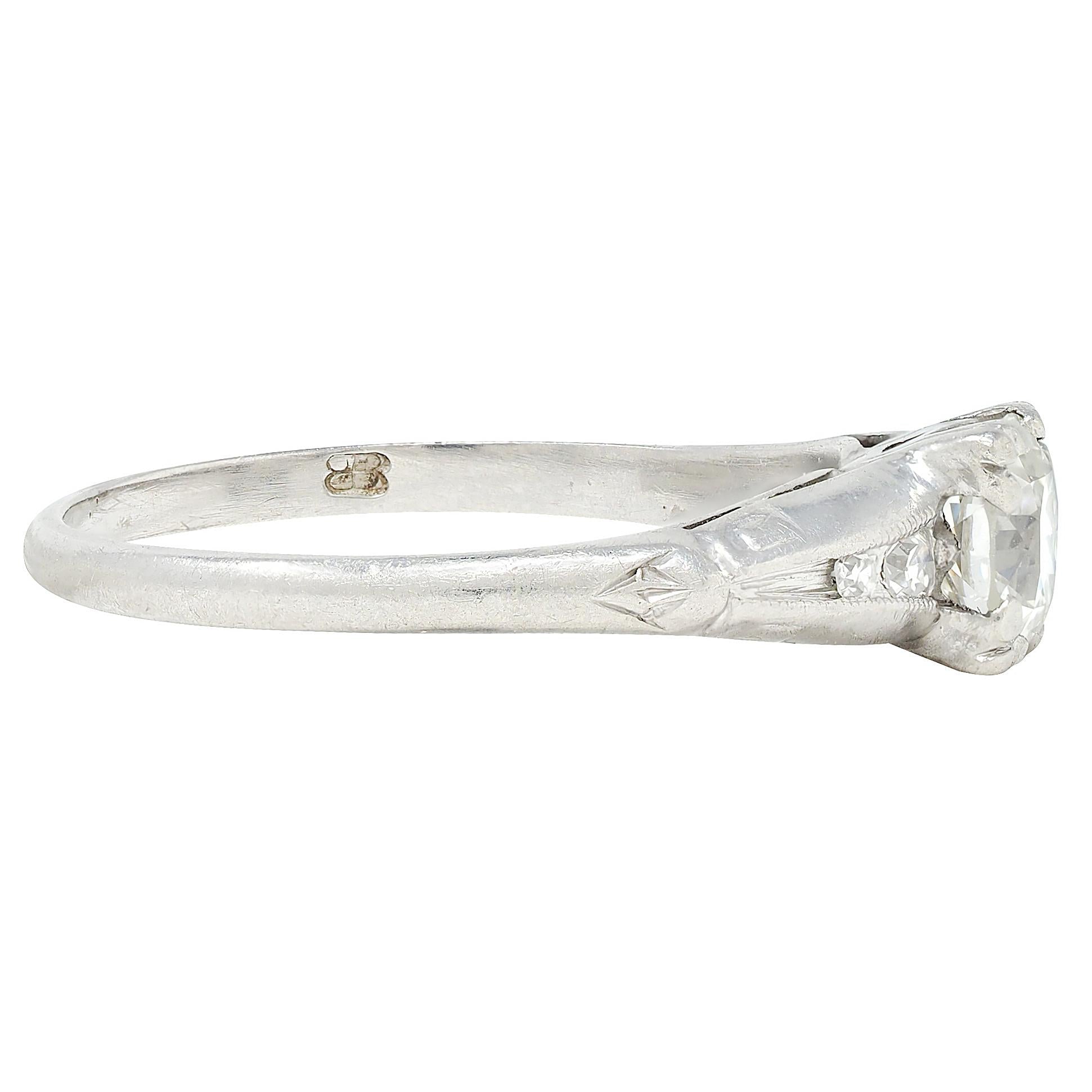 Baskin Bros. Retro Old European Cut Diamond Platinum Vintage Engagement Ring