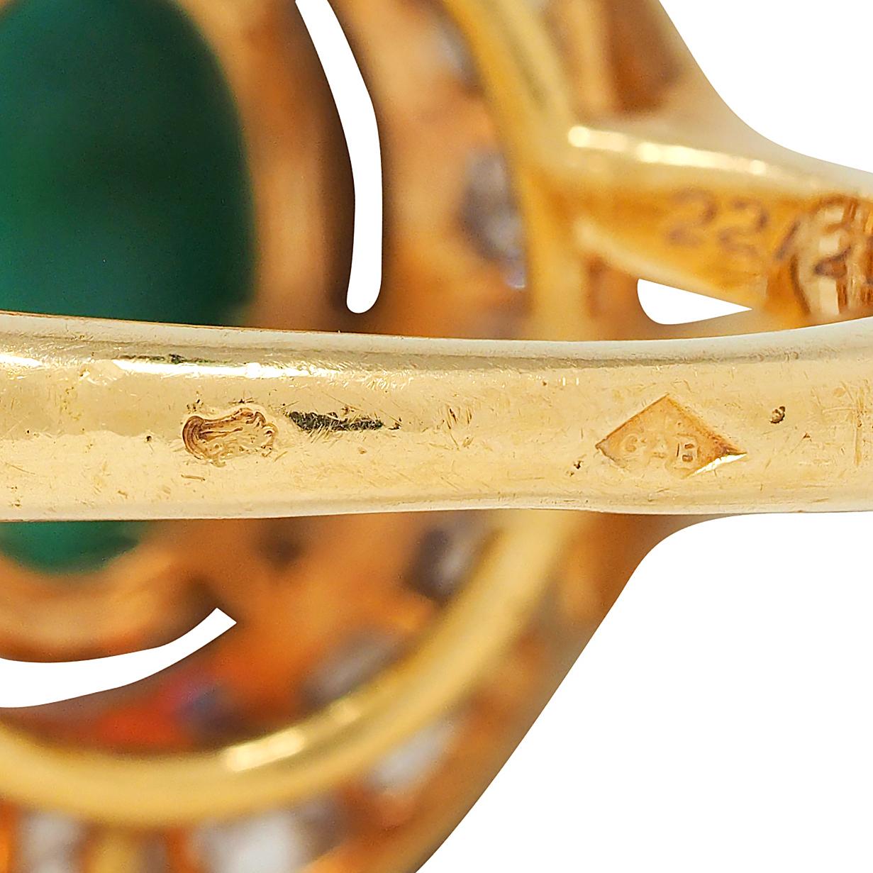 Cartier Paris 1960's Modern Cabochon Emerald Diamond 18K Gold Vintage Halo Ring