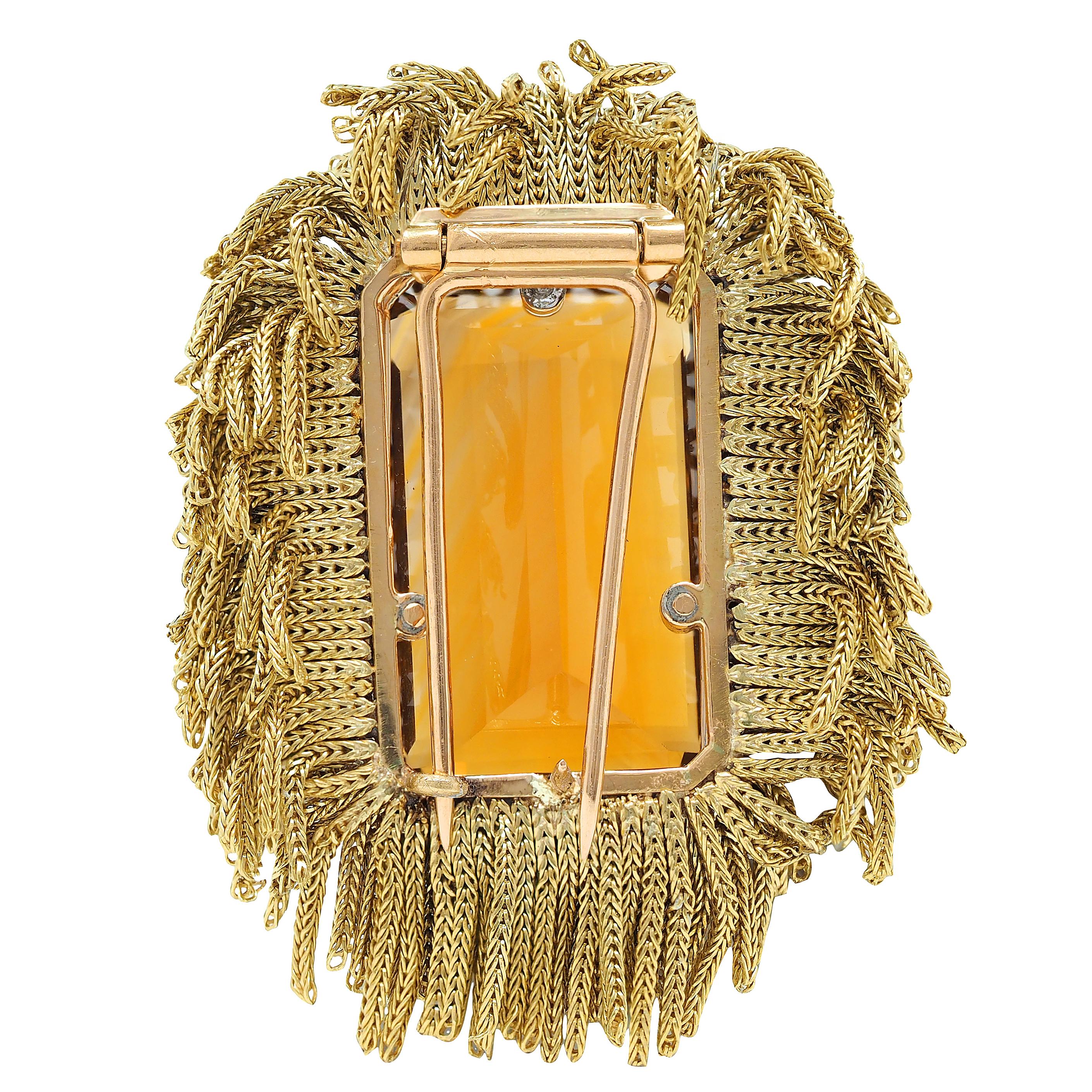 1960's Vintage 30.76 CTW Citrine Diamond 18K Tri-Colored Gold Cluster Brooch