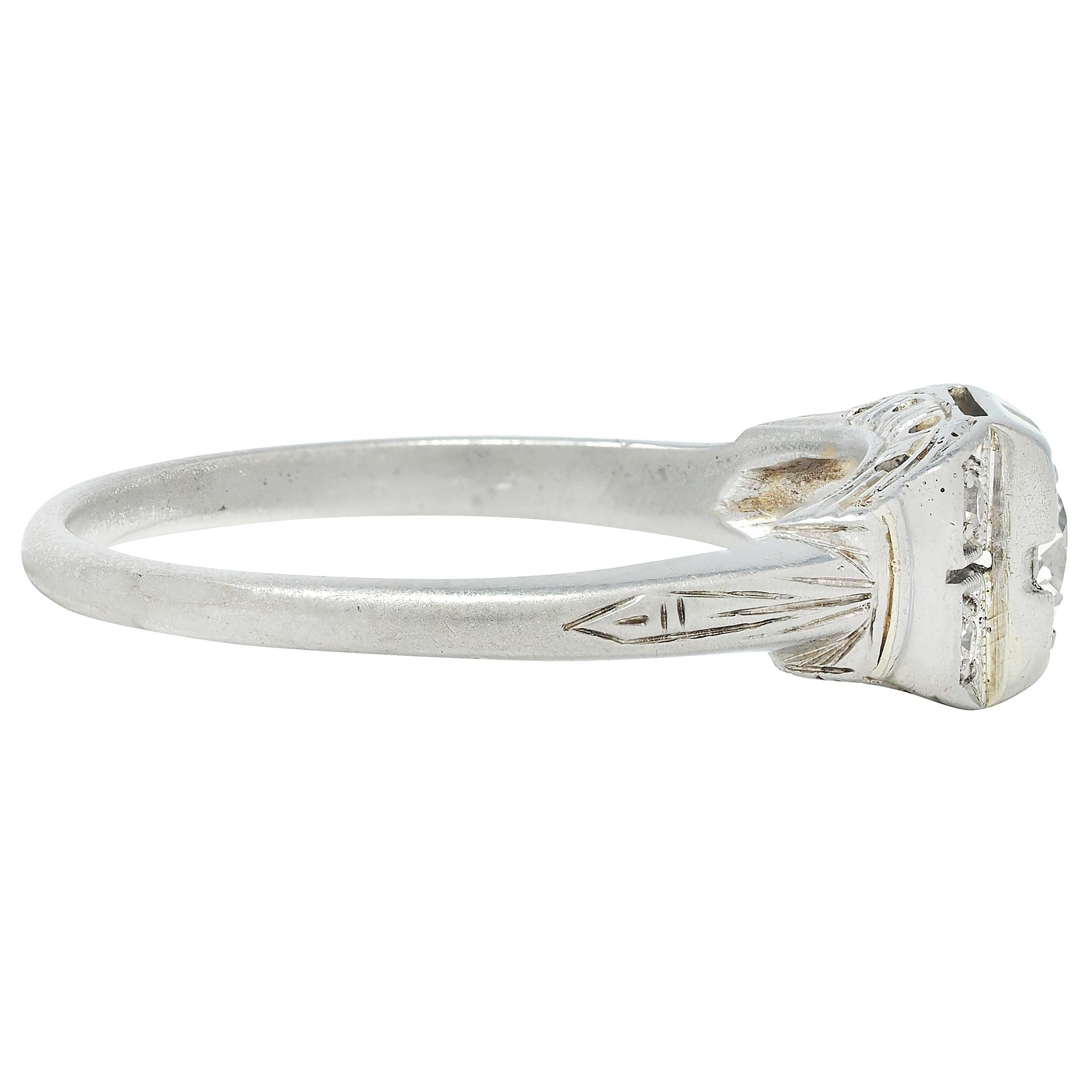 Art Deco Old European Cut Diamond 18 Karat White Gold Vintage Engagement Ring
