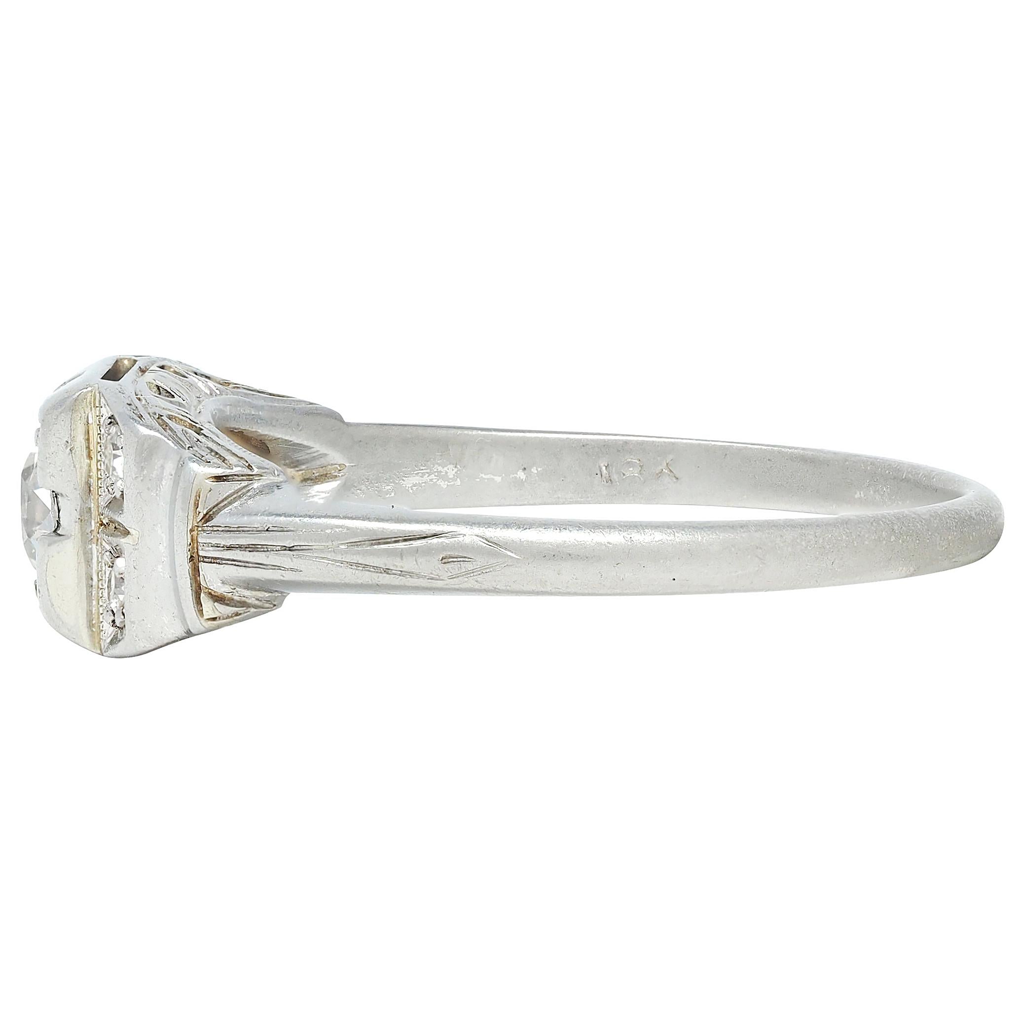 Art Deco Old European Cut Diamond 18 Karat White Gold Vintage Engagement Ring