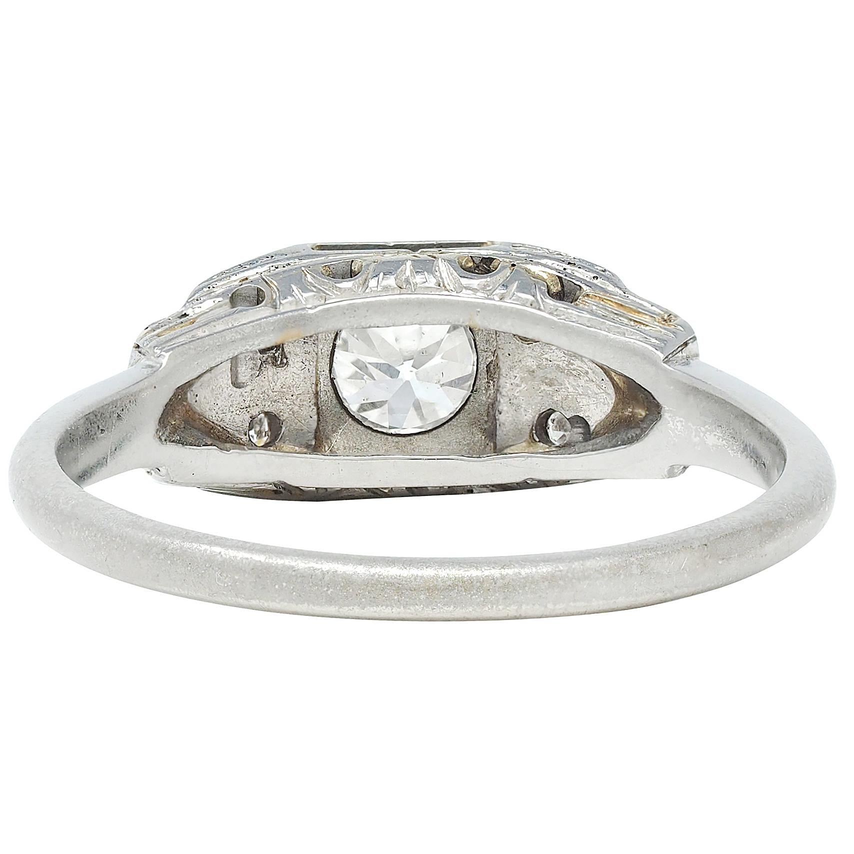 Art Deco Old European Cut Diamond 18 Karat White Gold Vintage Engagement Ring