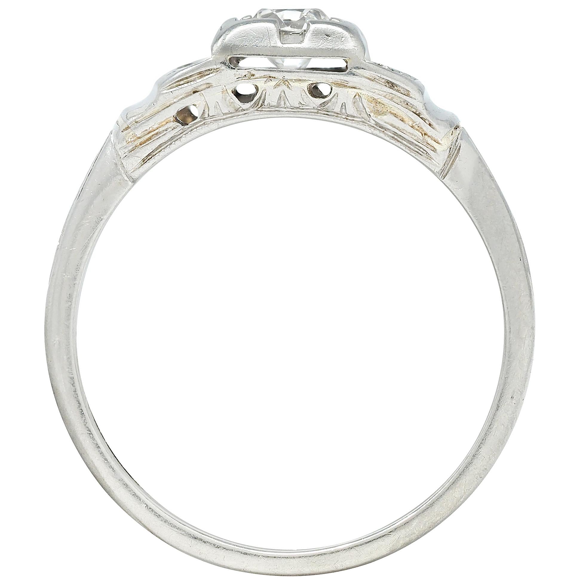 Art Deco Old European Cut Diamond 18 Karat White Gold Vintage Engagement Ring