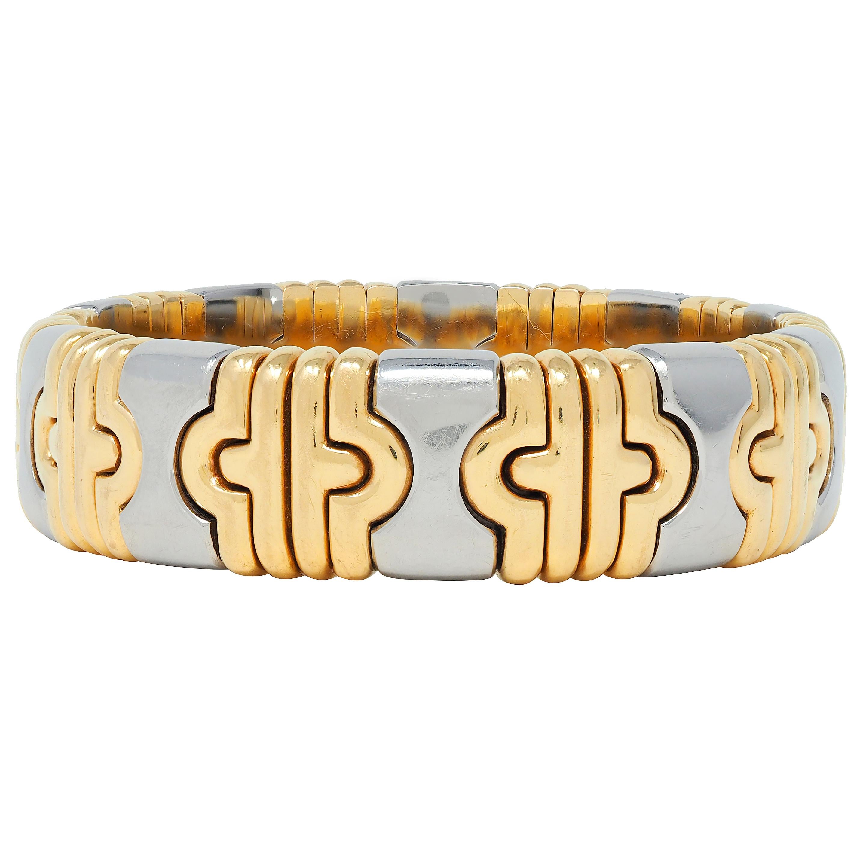 Bulgari 1980's 18 Karat Yellow Gold Steel Parentesi Cuff Bracelet