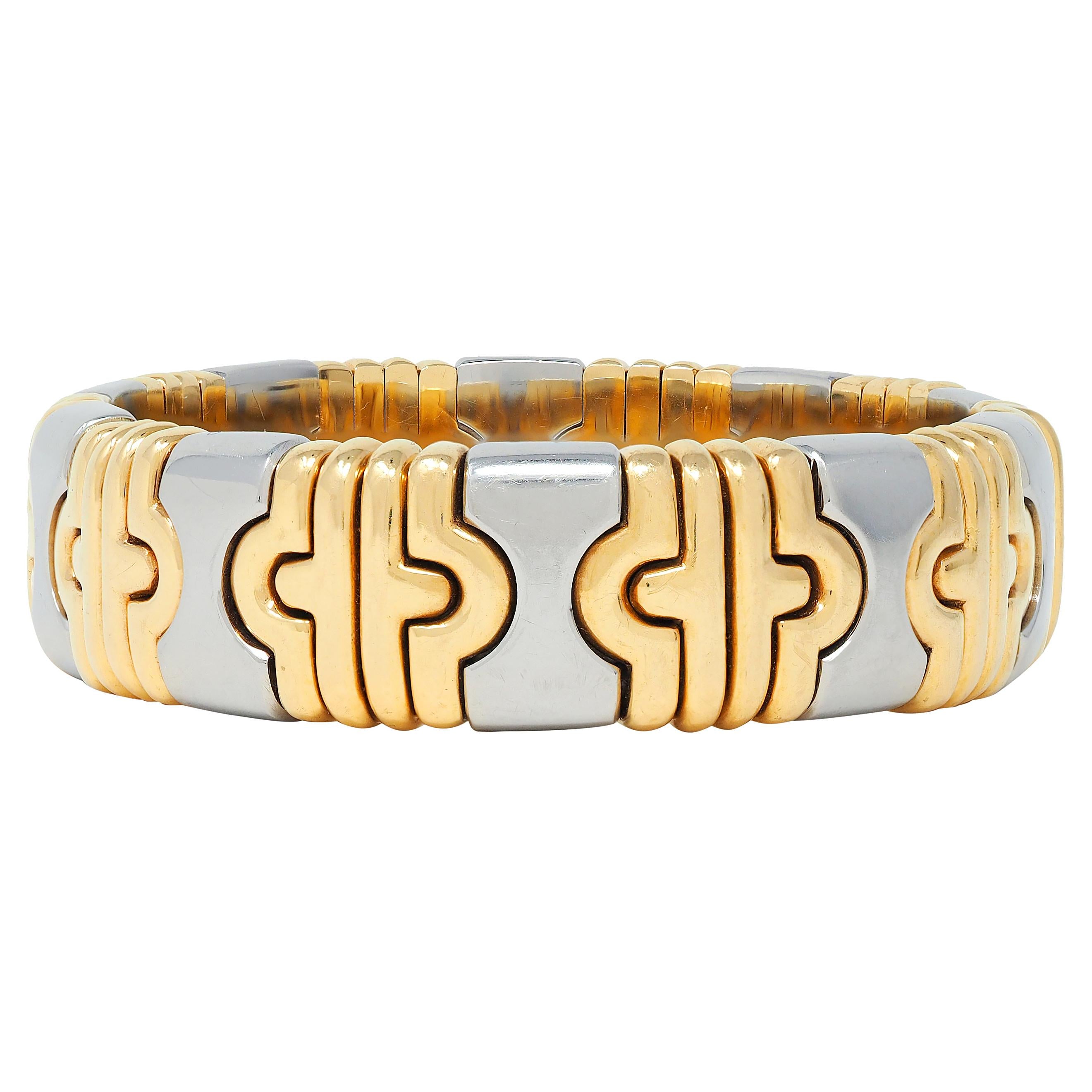 Bulgari 1980's 18 Karat Yellow Gold Steel Parentesi Cuff Bracelet