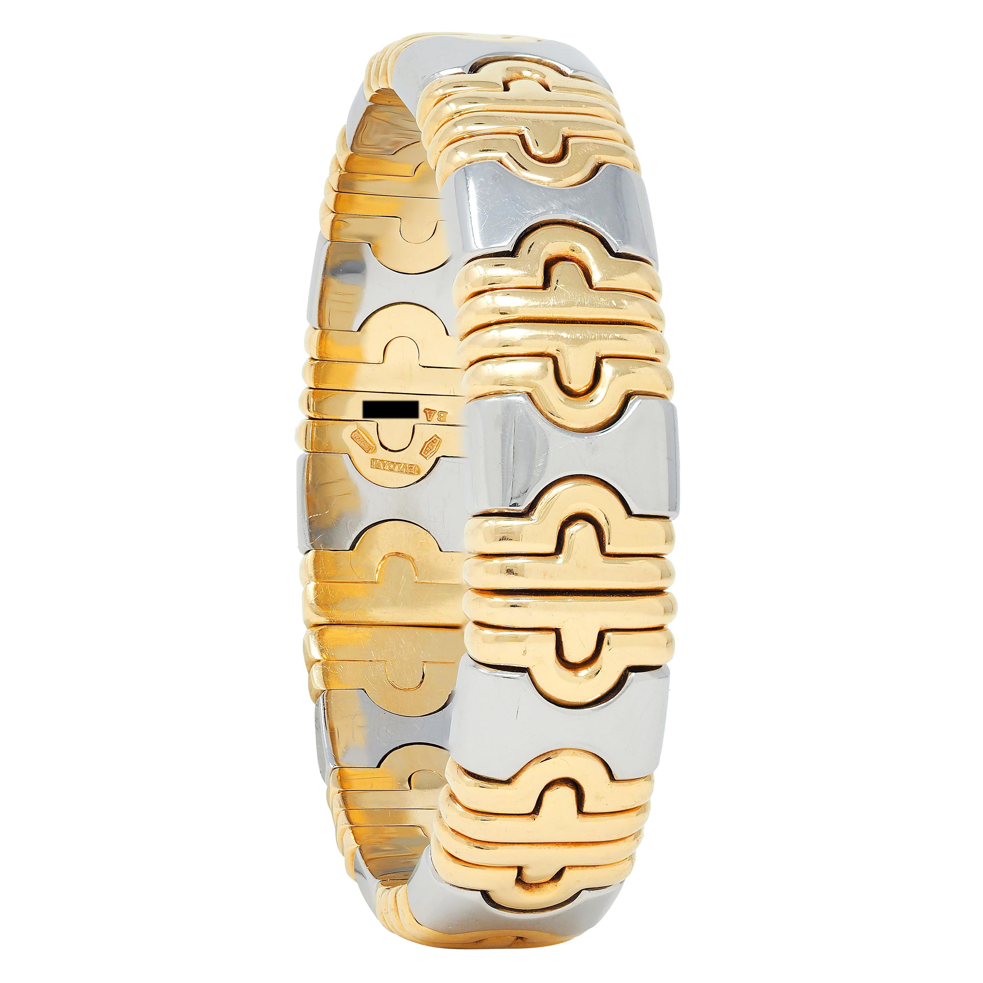 Bulgari 1980's 18 Karat Yellow Gold Steel Parentesi Cuff Bracelet