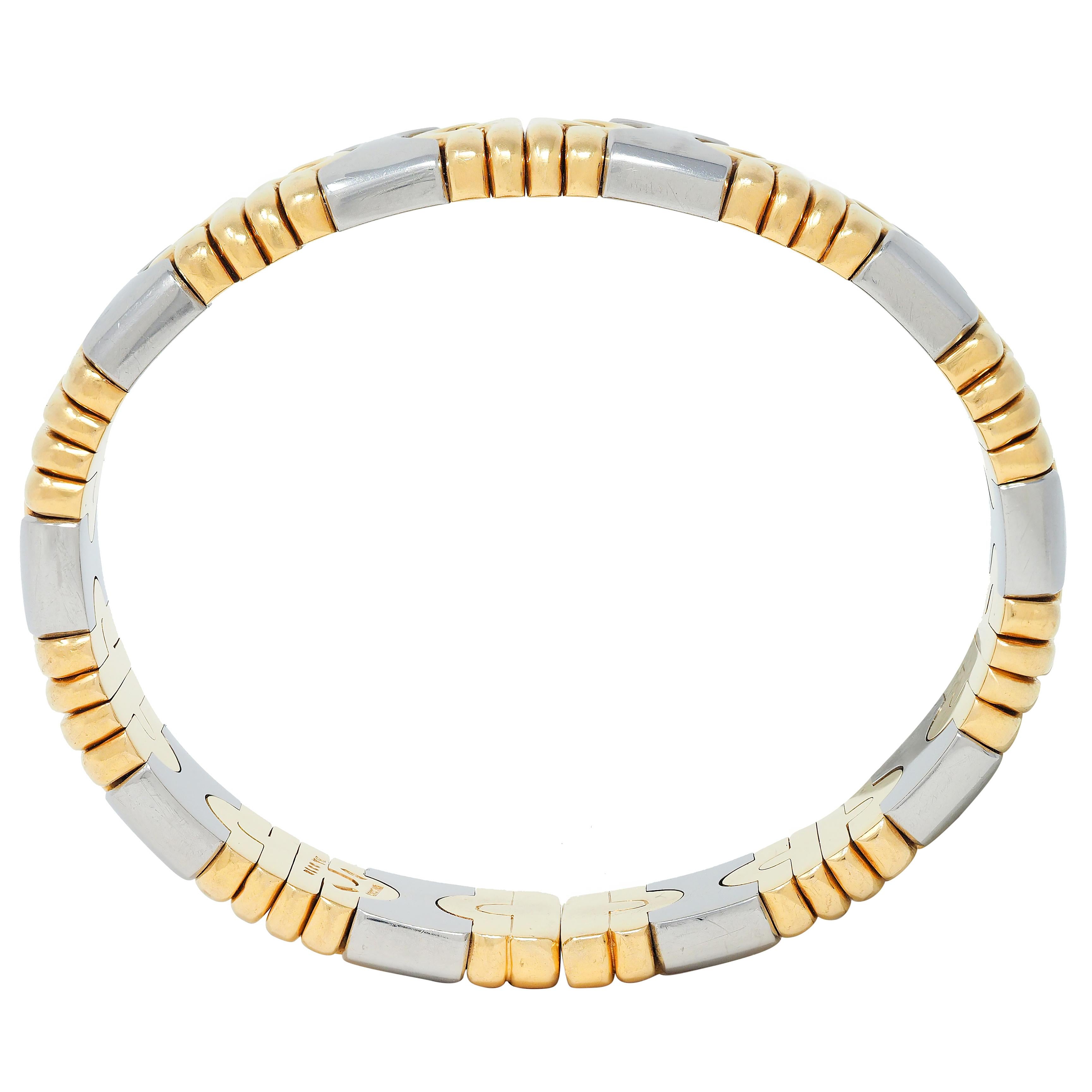 Bulgari 1980's 18 Karat Yellow Gold Steel Parentesi Cuff Bracelet