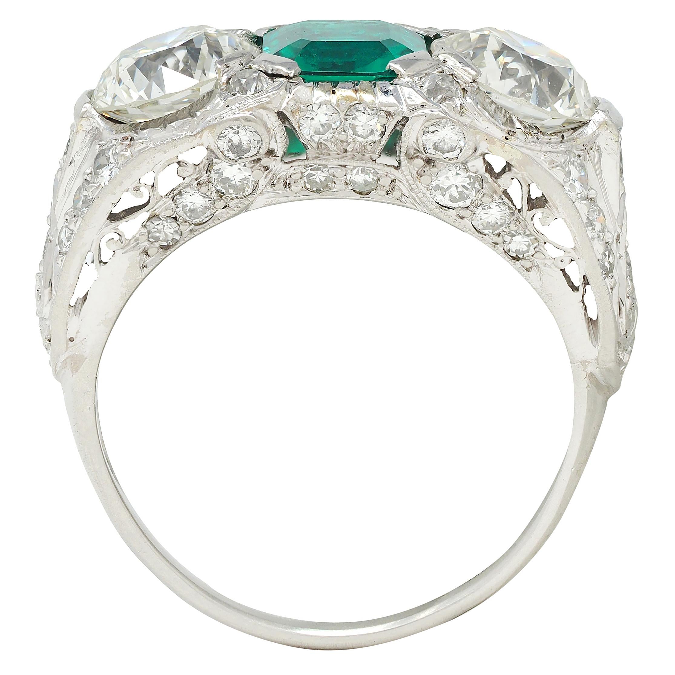 Art Deco 5.65 CTW Colombian Emerald Diamond Platinum Vintage Ring AGL