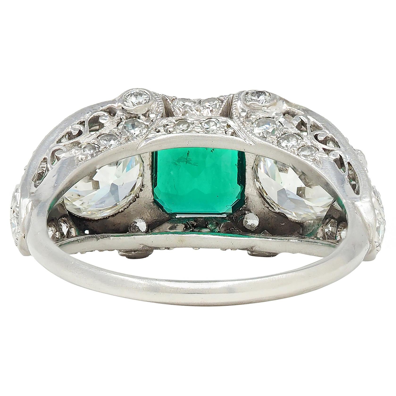 Art Deco 5.65 CTW Colombian Emerald Diamond Platinum Vintage Ring AGL