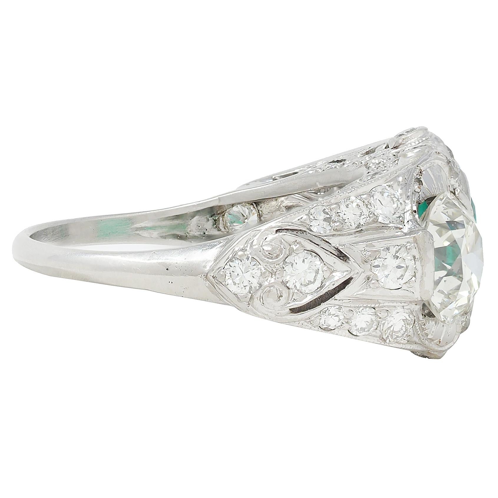 Art Deco 5.65 CTW Colombian Emerald Diamond Platinum Vintage Ring AGL