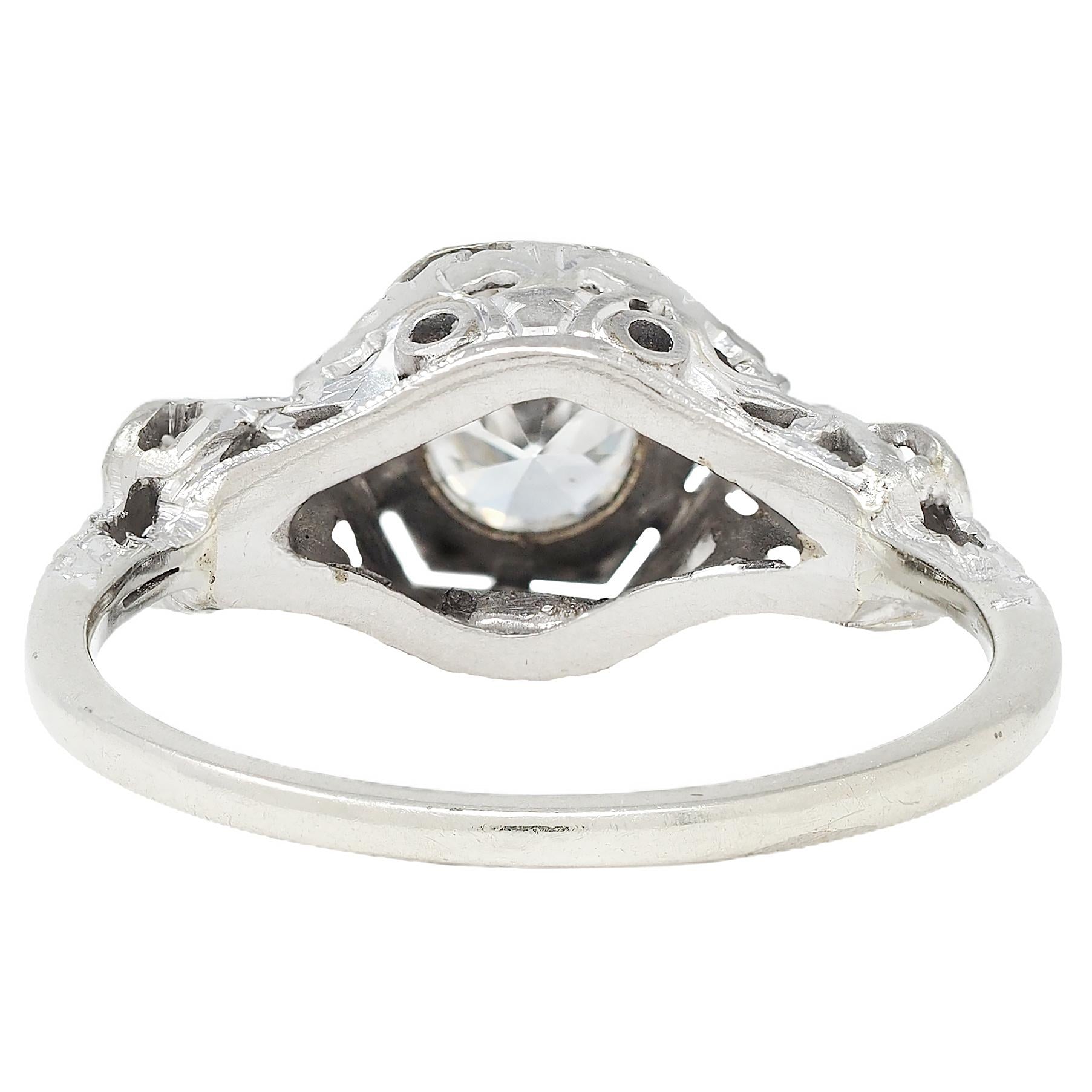 Art Deco Old European Cut Diamond 14 Karat White Gold Vintage Engagement Ring