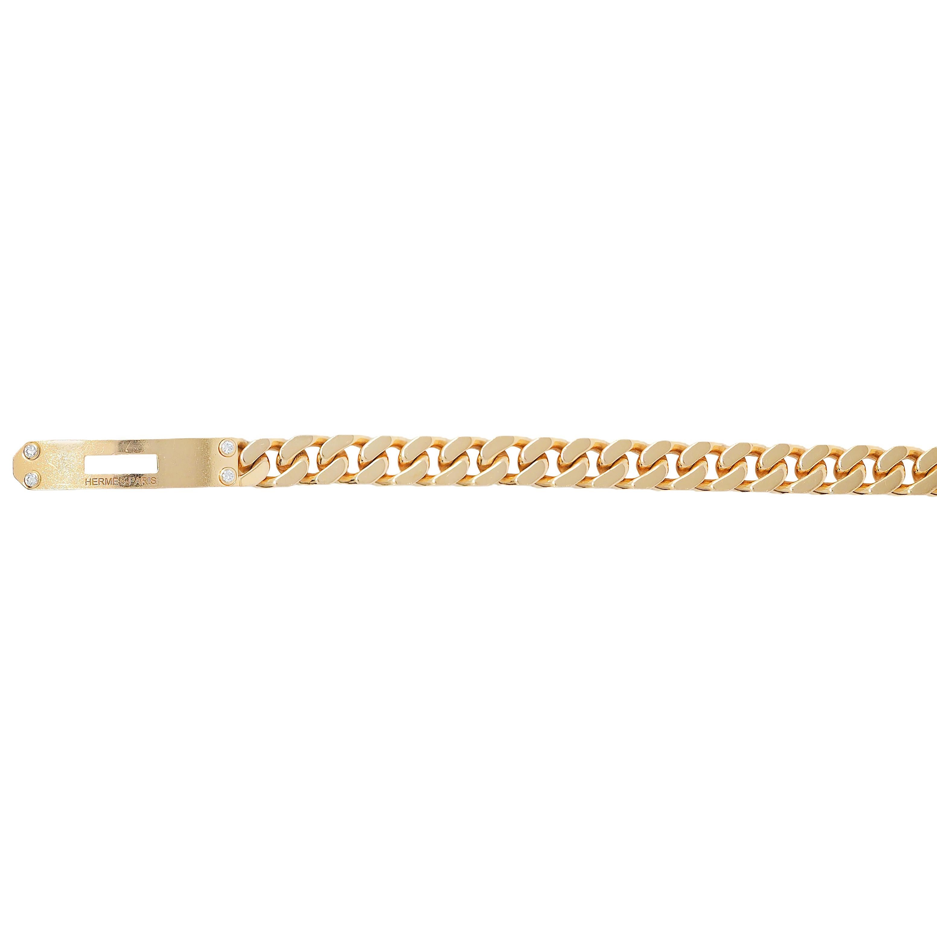 Hermés Contemporary Diamond 18K Gold Kelly Gourmette Cuban Link Bracelet