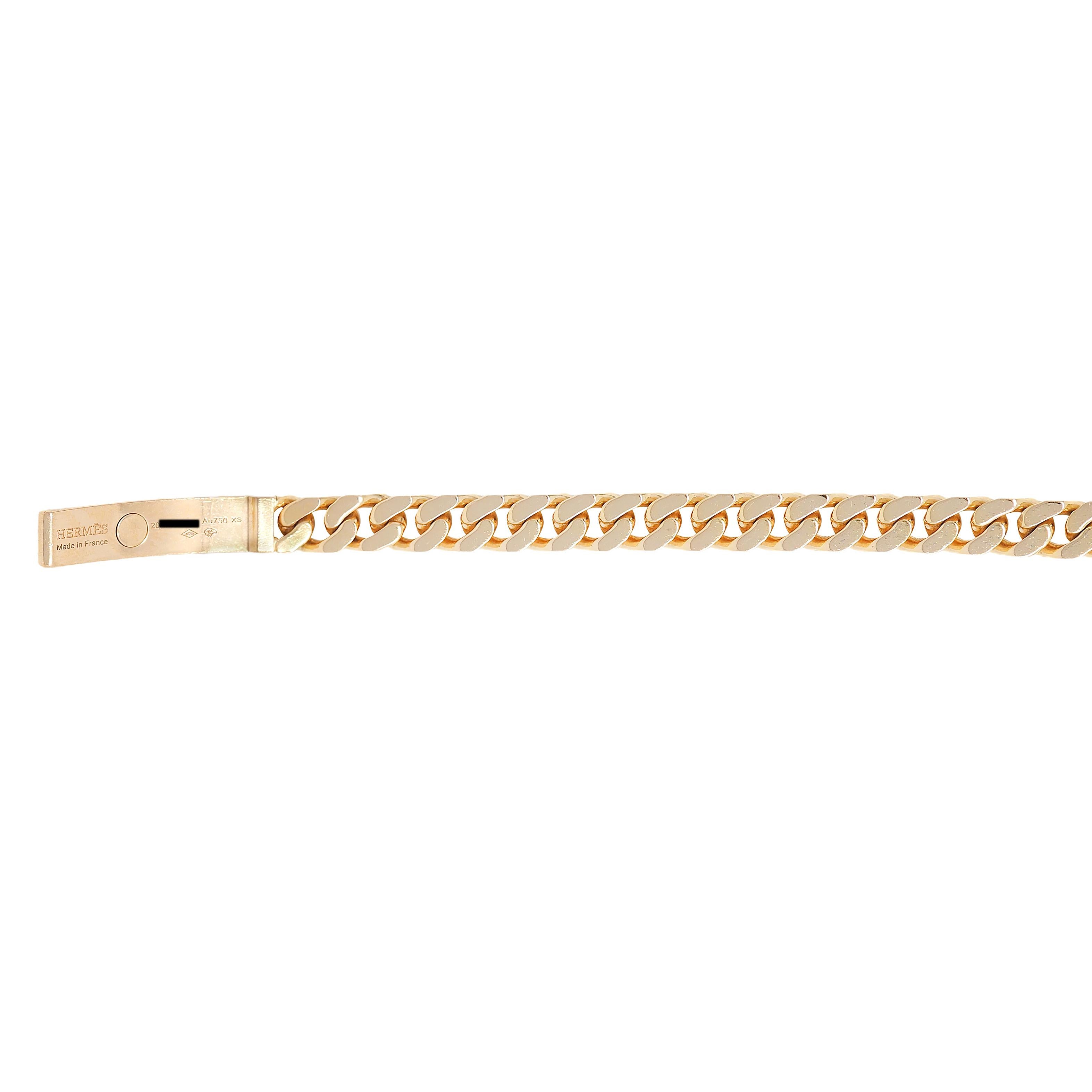 Hermés Contemporary Diamond 18K Gold Kelly Gourmette Cuban Link Bracelet