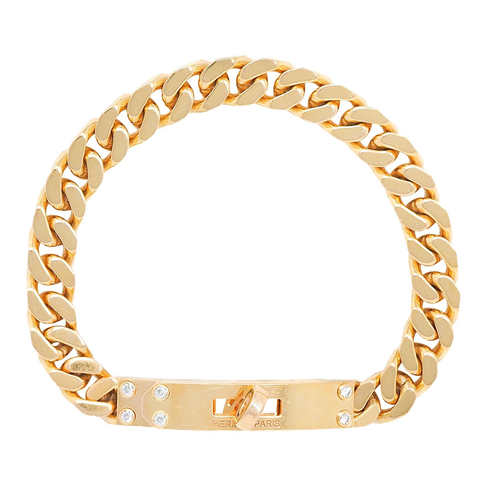 Hermés Contemporary Diamond 18K Gold Kelly Gourmette Cuban Link Bracelet