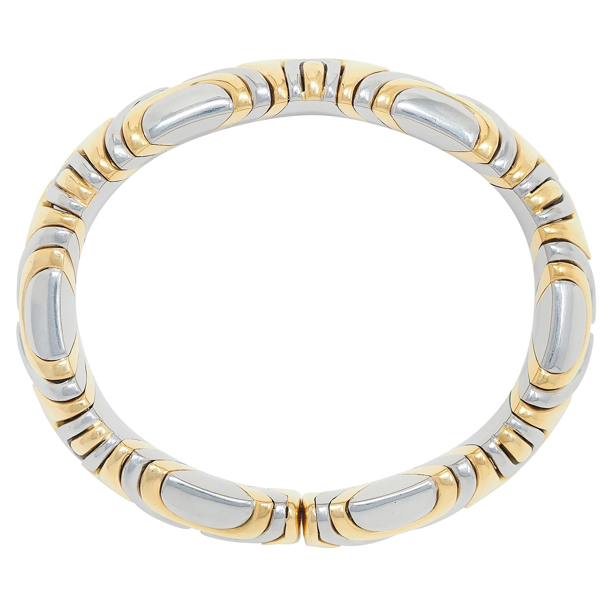 Bulgari 1988 18 Karat Gold Stainless Steel Alveare Vintage Cuff Bracelet