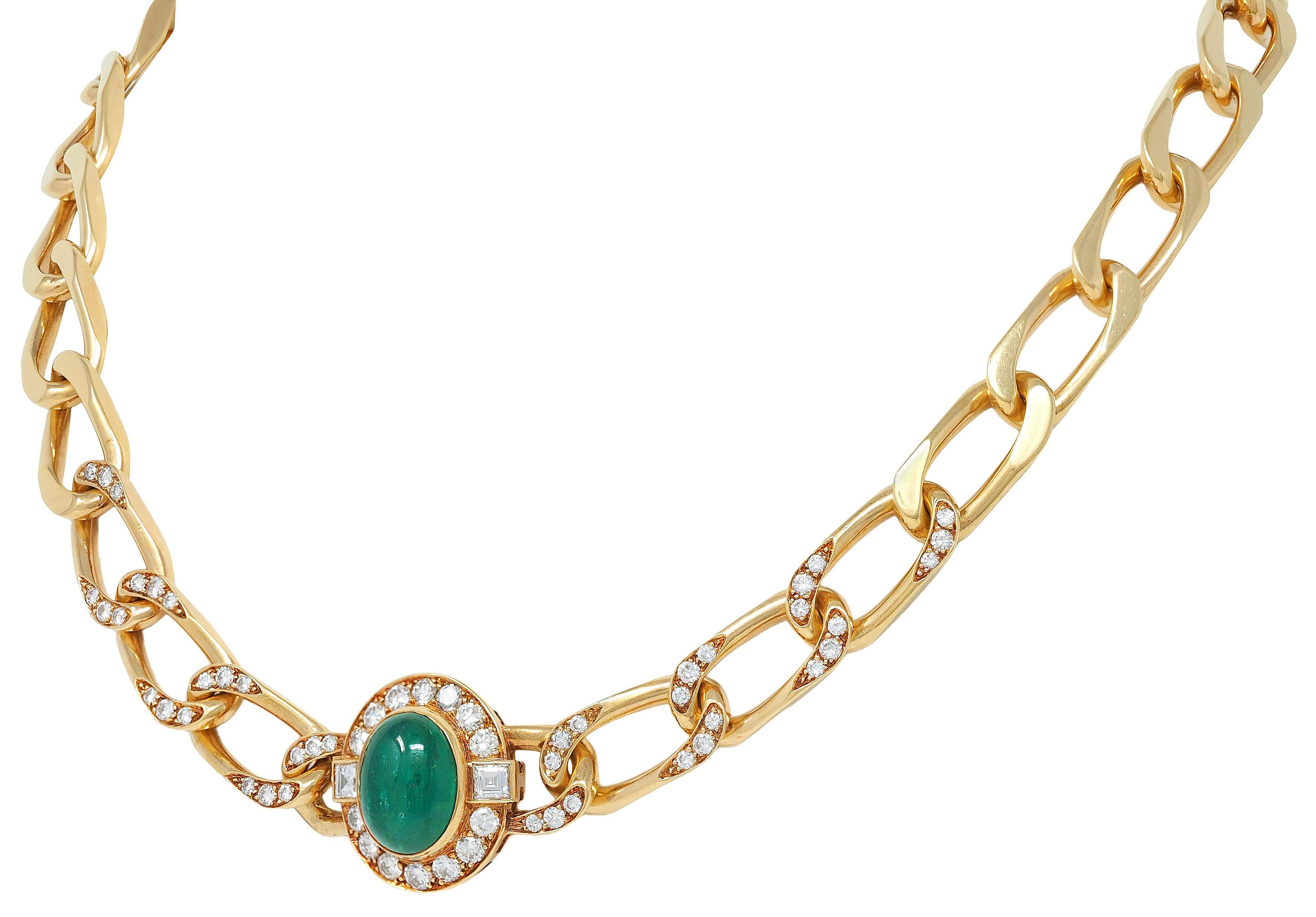 Cartier Paris 1960's Emerald Diamond 18K Yellow Gold Vintage Station Necklace