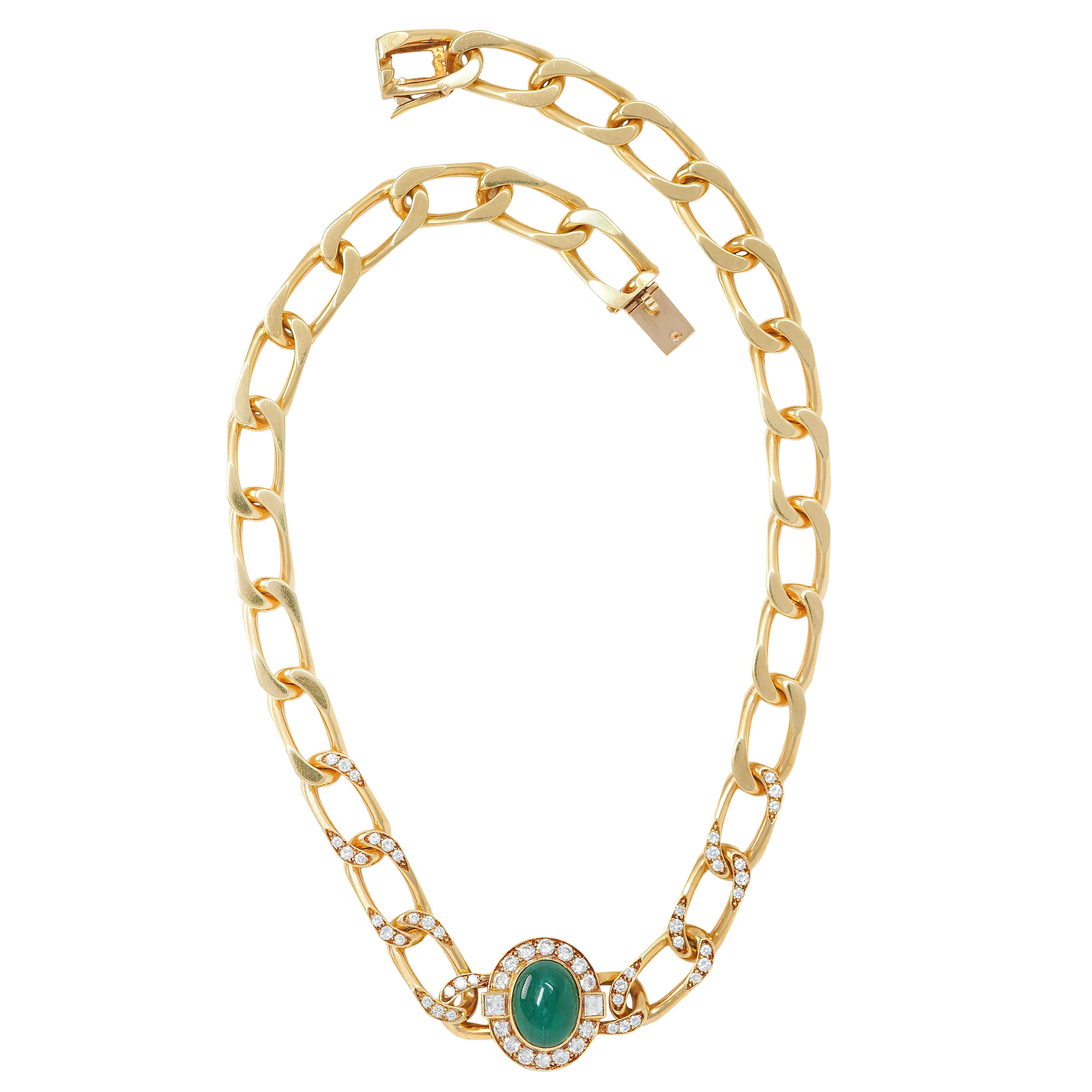 Cartier Paris 1960's Emerald Diamond 18K Yellow Gold Vintage Station Necklace
