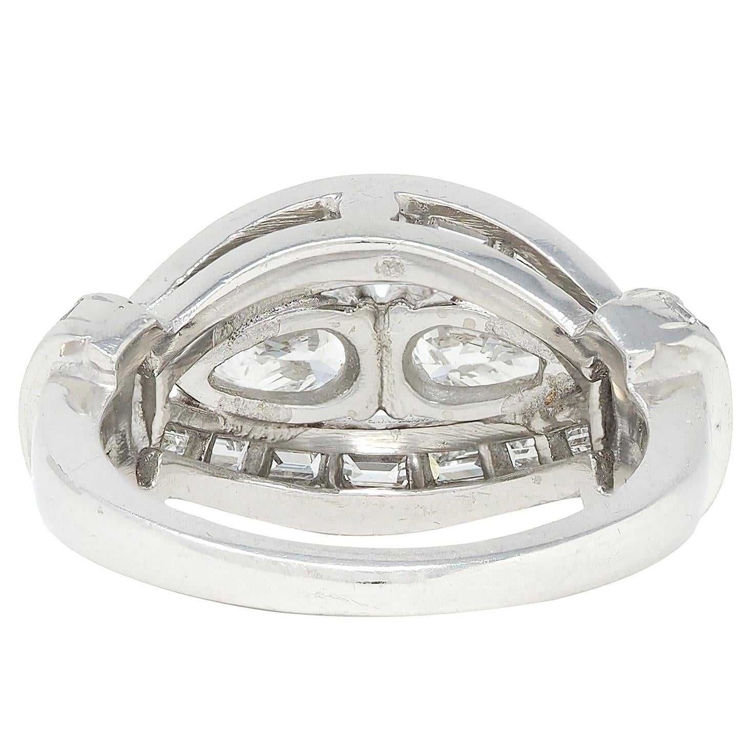Mid-Century 2.35 CTW Diamond Platinum Vintage Bombé Ring