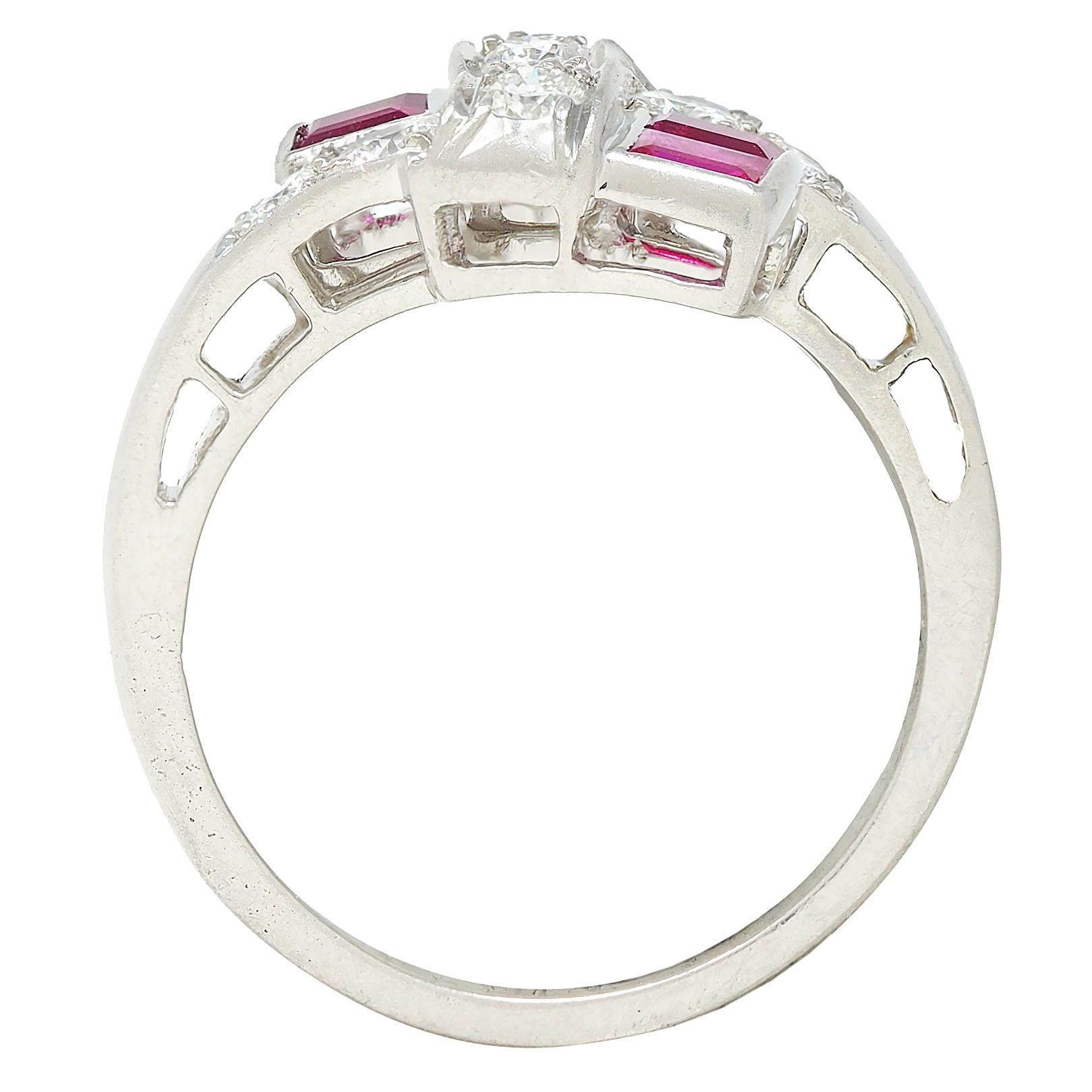 Maurice Tishman Mid-Century Ruby Diamond Platinum Bypass Ring