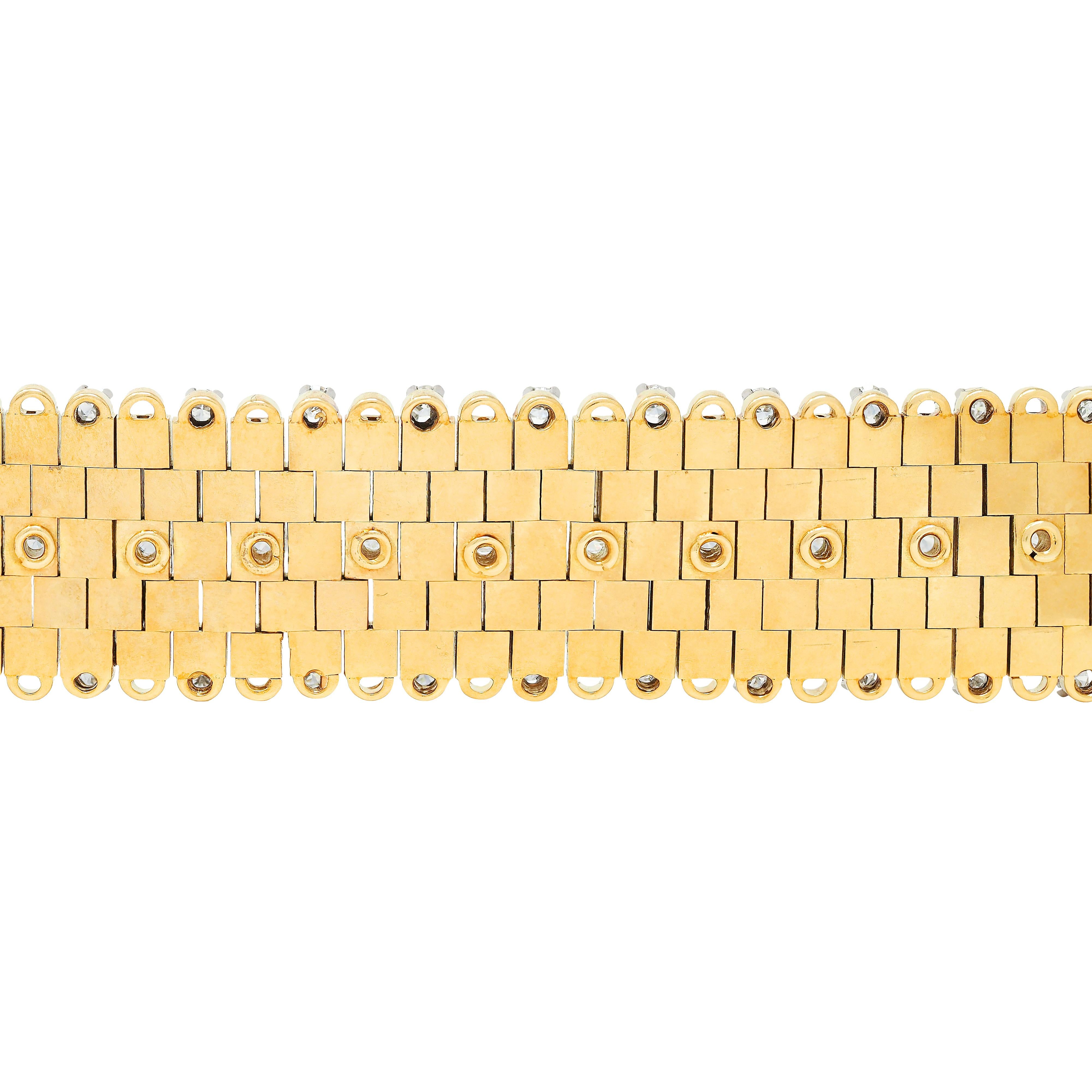 Mid-Century 4.32 CTW Diamond Platinum 18K Gold Vintage Panther Link Bracelet