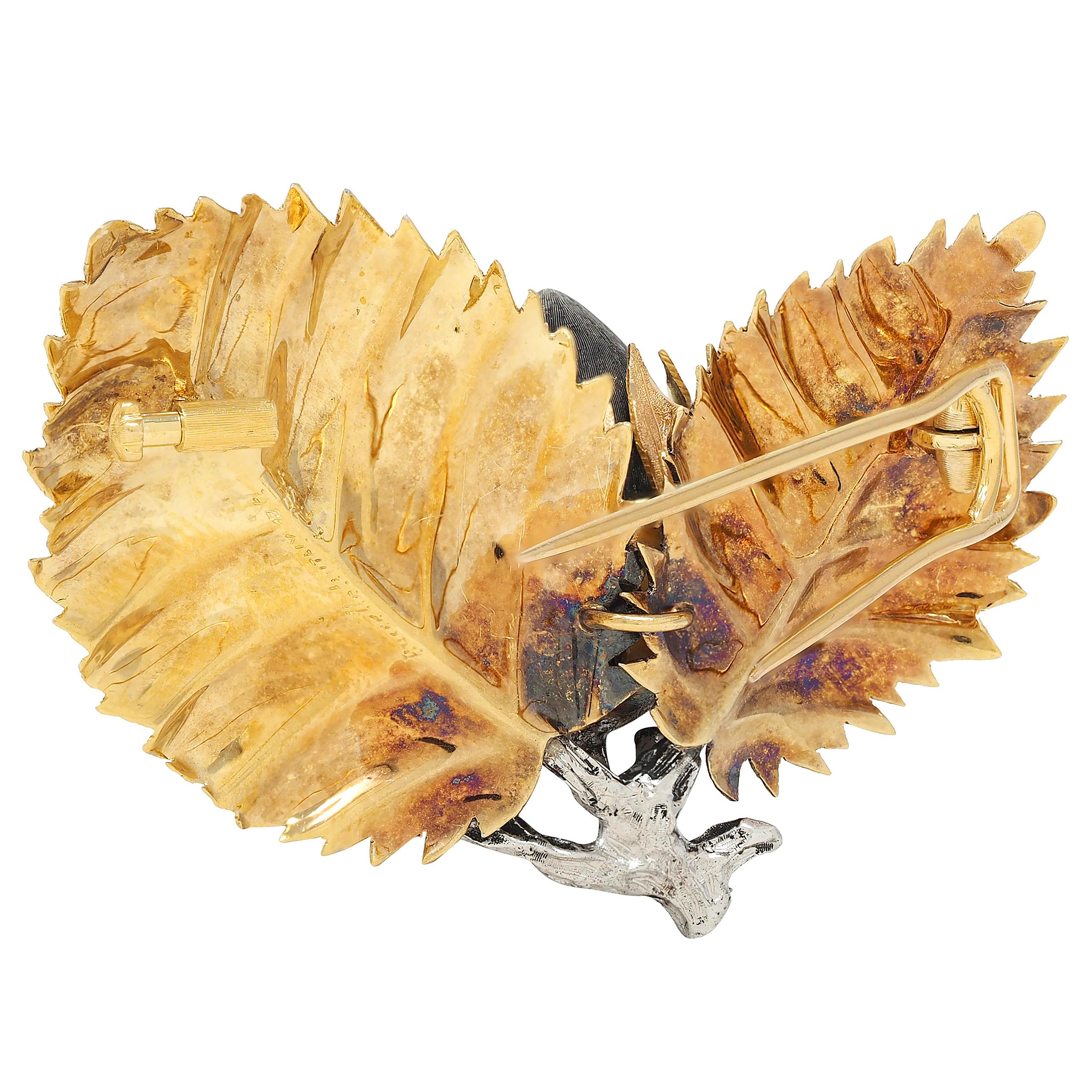 Buccellati 1960's 18 Karat Yellow Gold Sterling Silver Vintage Acorn Brooch