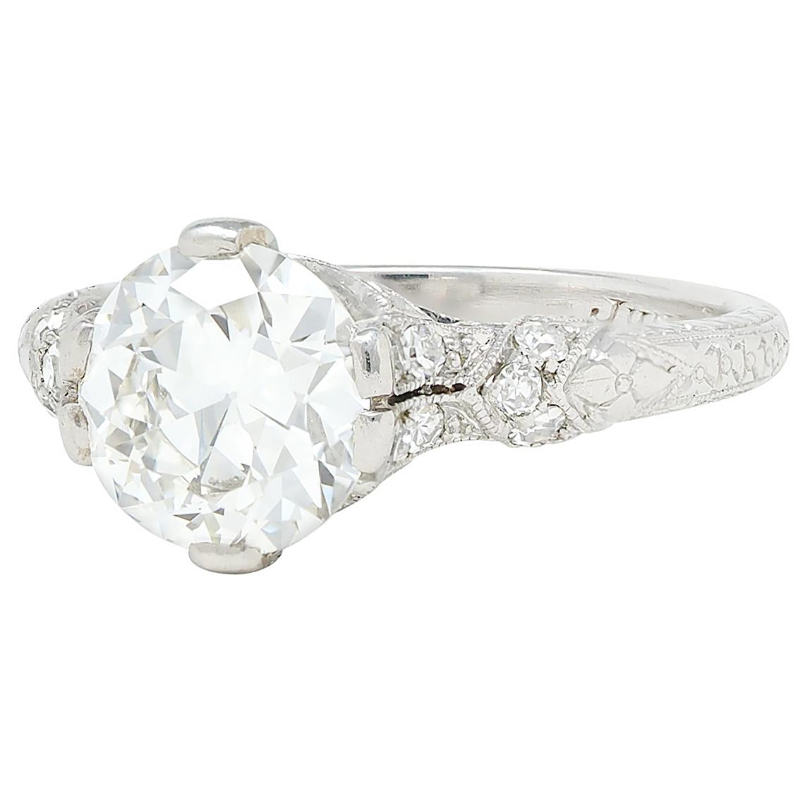 Art Deco 1936 1.90 Old European Cut Diamond Platinum Vintage Engagement Ring