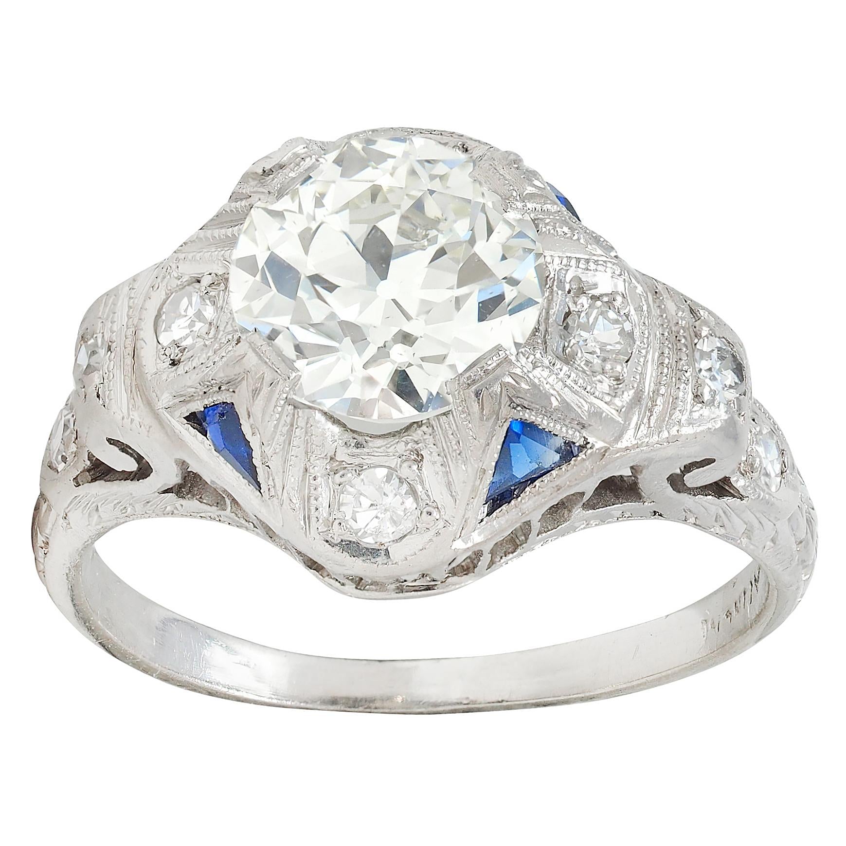Art Deco 1.72 CTW Old European Diamond Platinum Vintage Engagement Ring GIA
