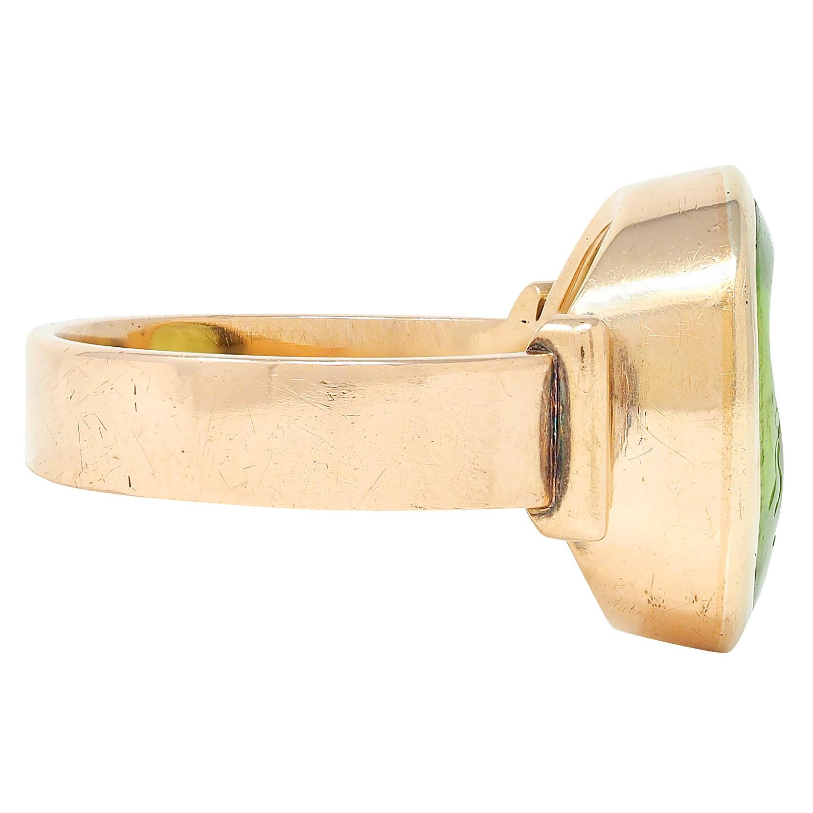 Victorian Peridot 18 Karat Yellow Gold Antique Roman Bust Intaglio Signet Ring