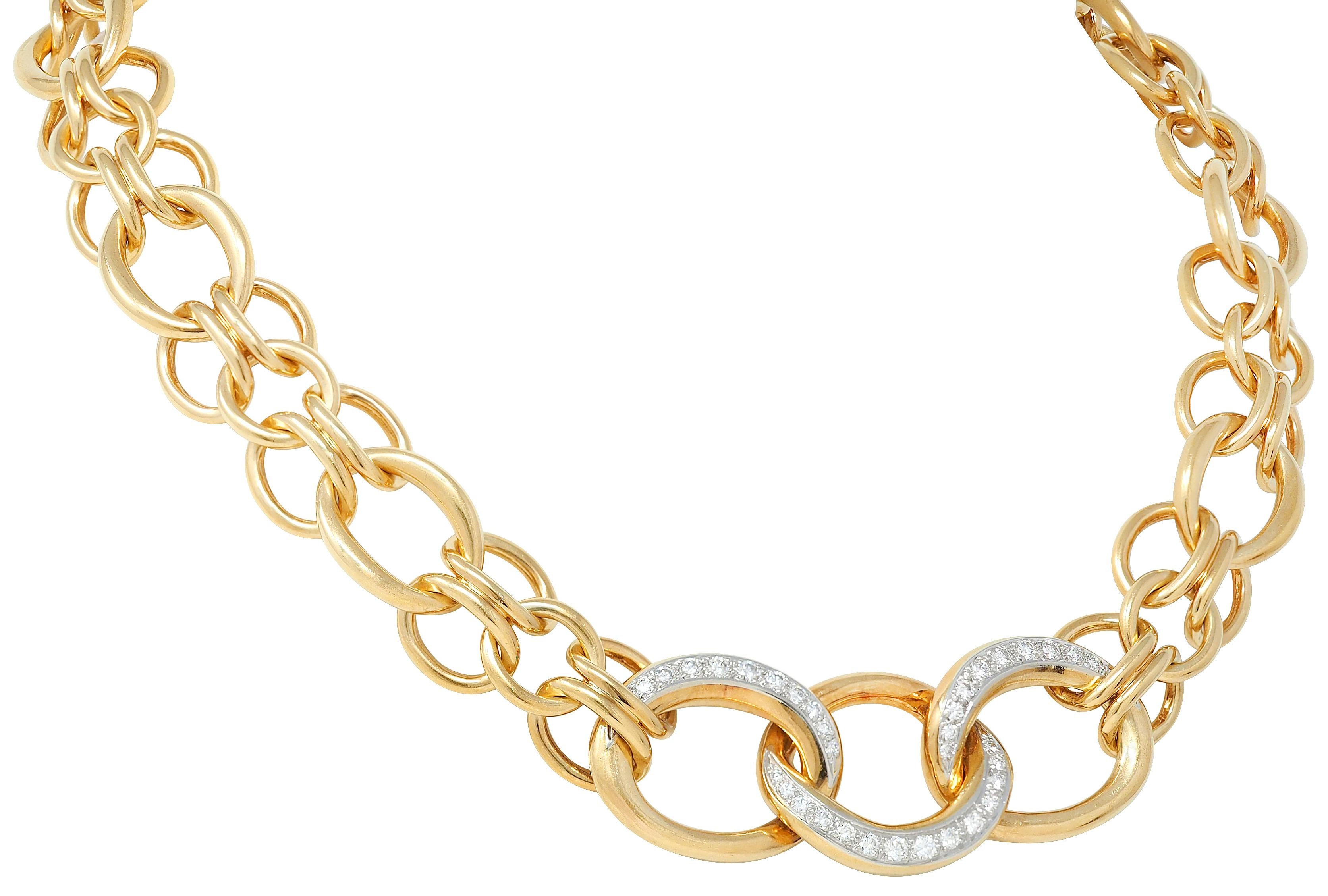 Tiffany & Co. 1970s Diamond Platinum 18K Yellow Gold Vintage Chain Link Necklace