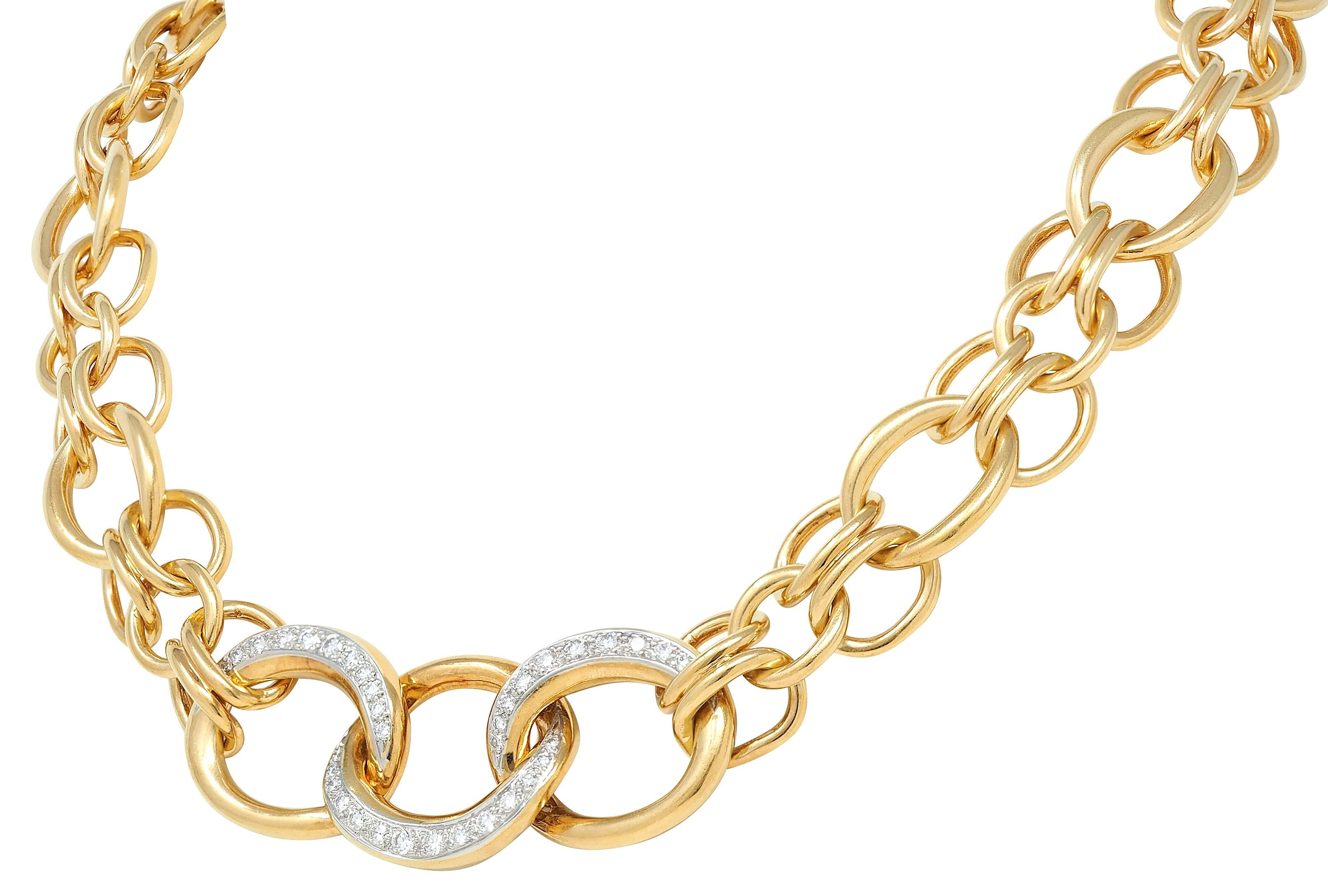 Tiffany & Co. 1970s Diamond Platinum 18K Yellow Gold Vintage Chain Link Necklace