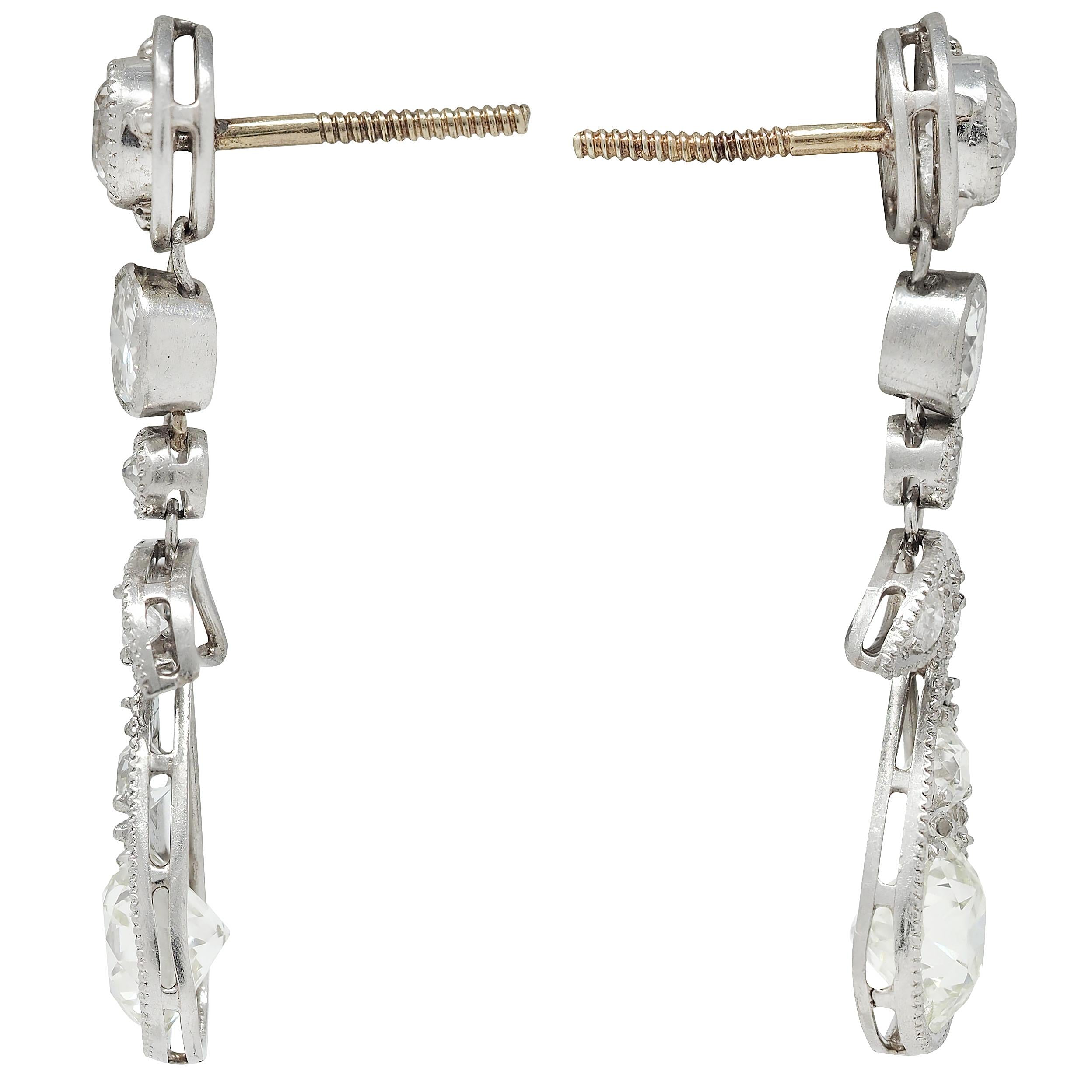 Art Deco Diamond 4.20 Platinum 14 Karat Gold Antique Floral Drop Earrings