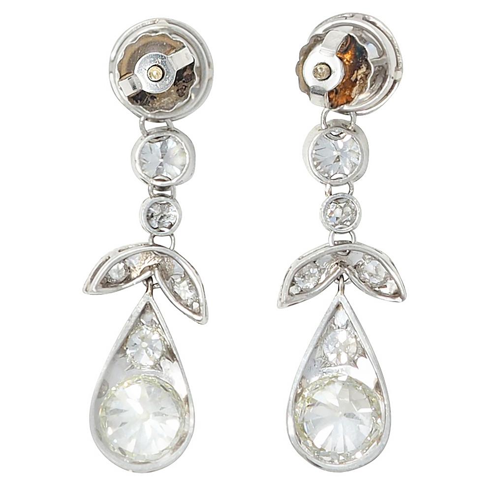 Art Deco Diamond 4.20 Platinum 14 Karat Gold Antique Floral Drop Earrings