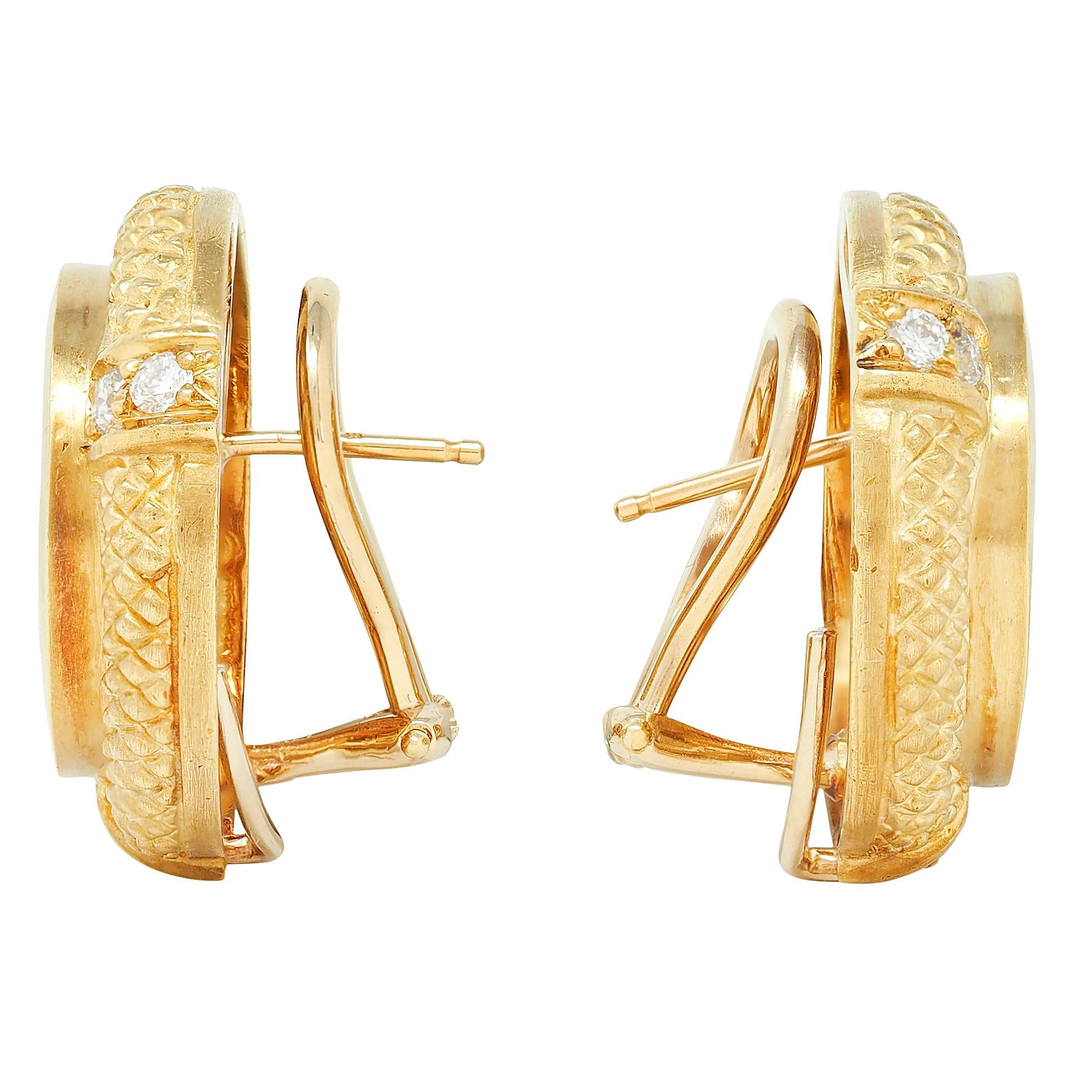 Judith Ripka 2000s Venetian Glass Diamond 18 Karat Yellow Gold Intaglio Earrings